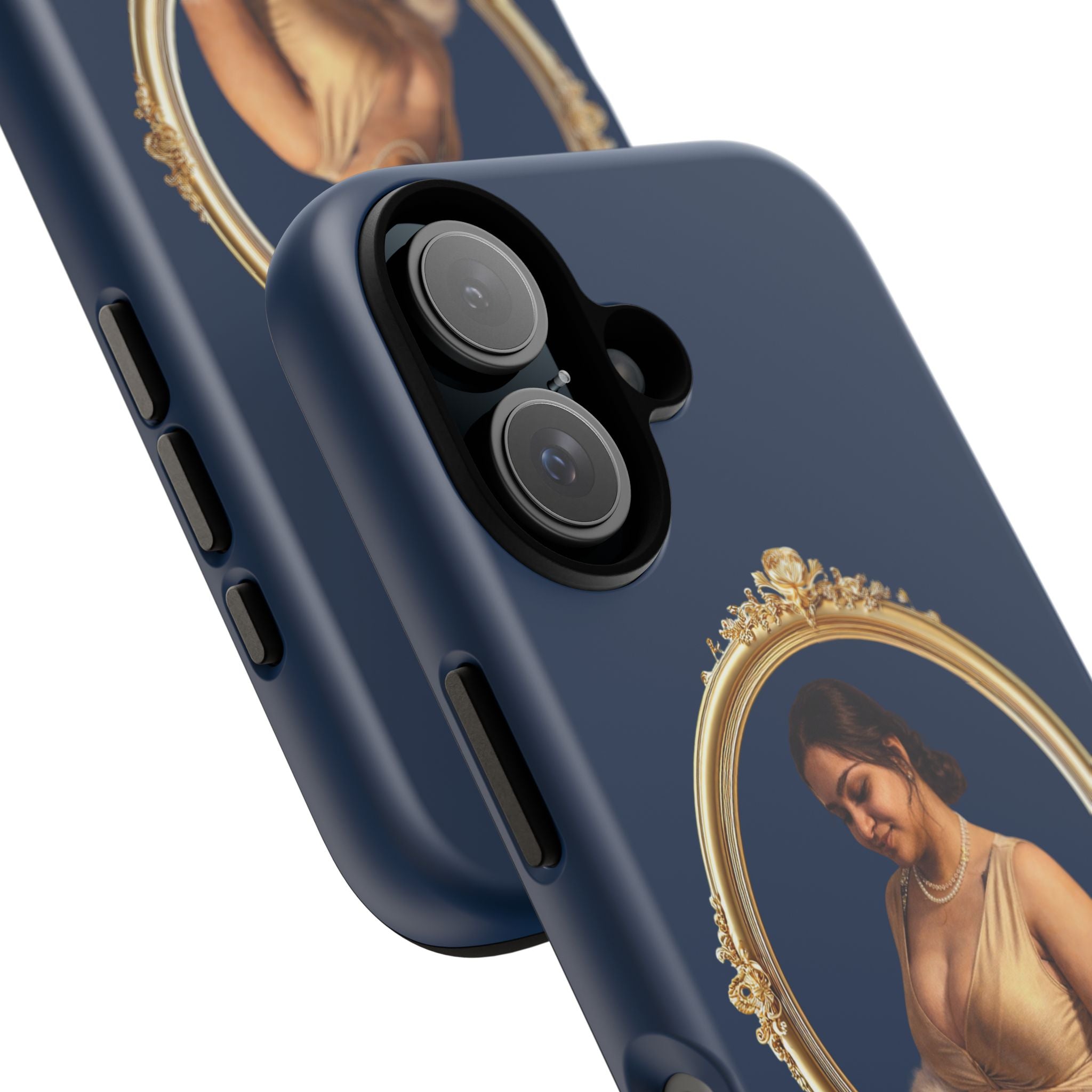 Vintage Portrait Phone Case — Elegant Gold Frame on Navy