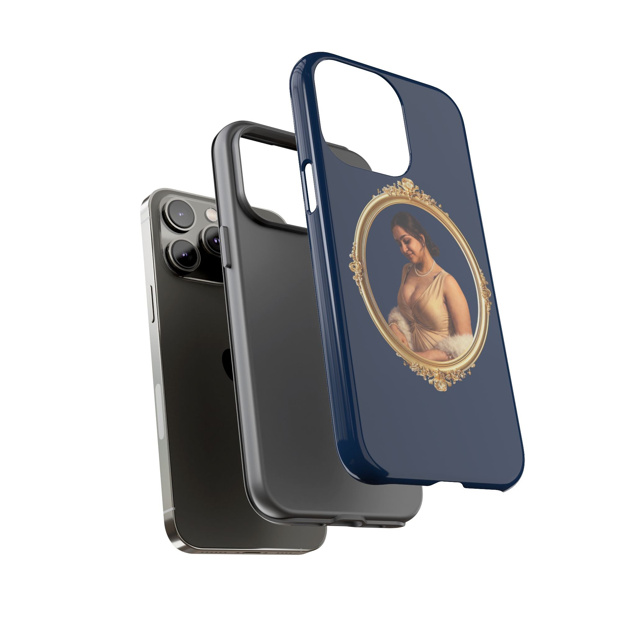 Vintage Portrait Phone Case — Elegant Gold Frame on Navy