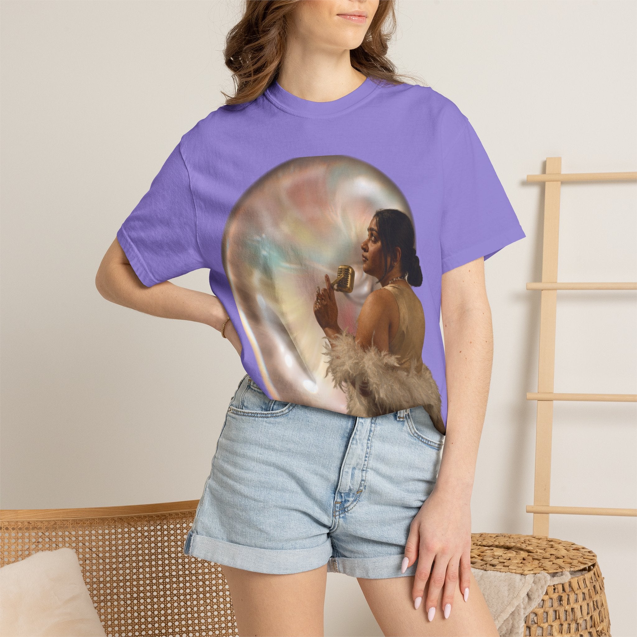 T‑Shirt — Retro Glam Woman with Iridescent Bubble | 'We Will Become' Graphic Tee