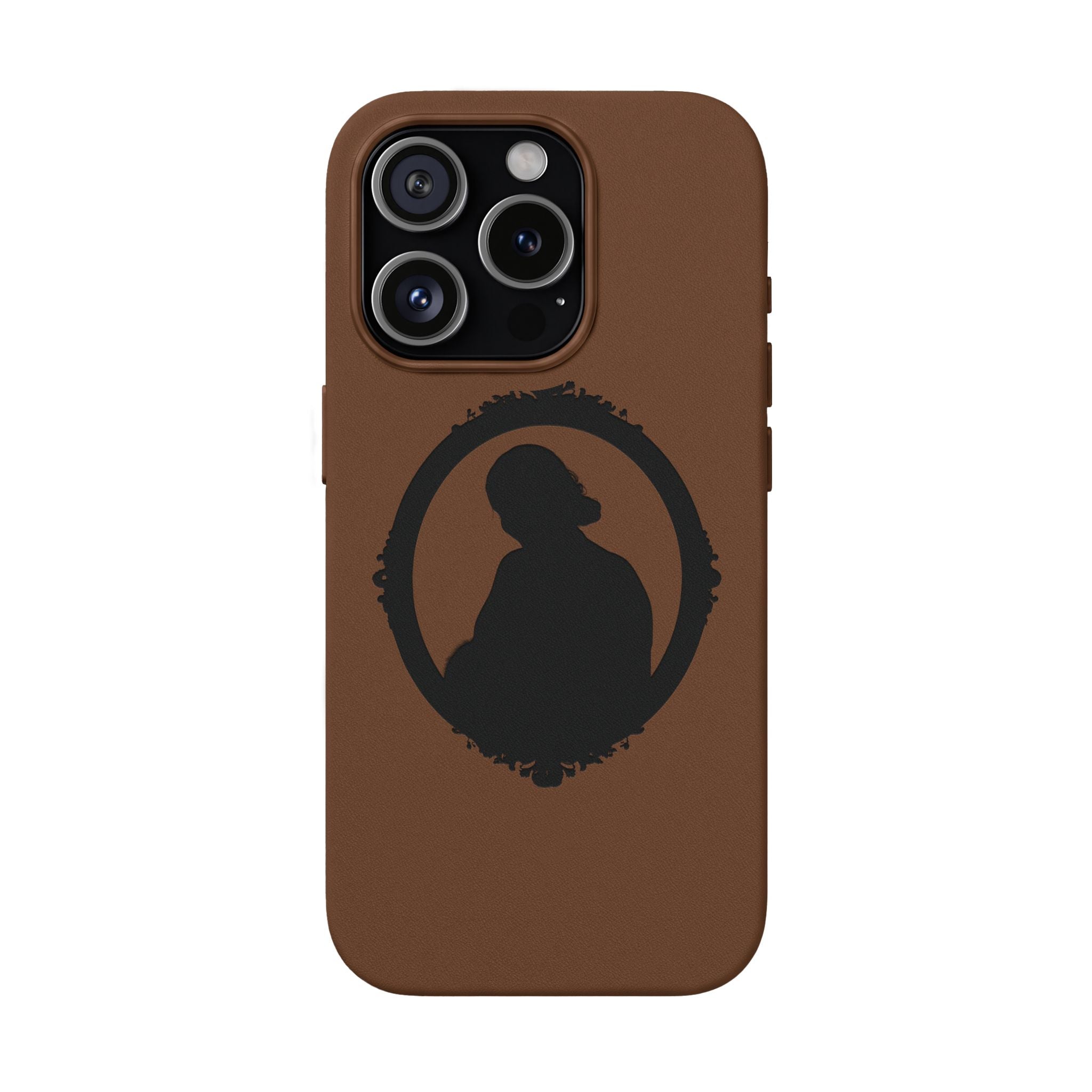 Engraved PU Leather Phone Case — Silhouette Outline Design