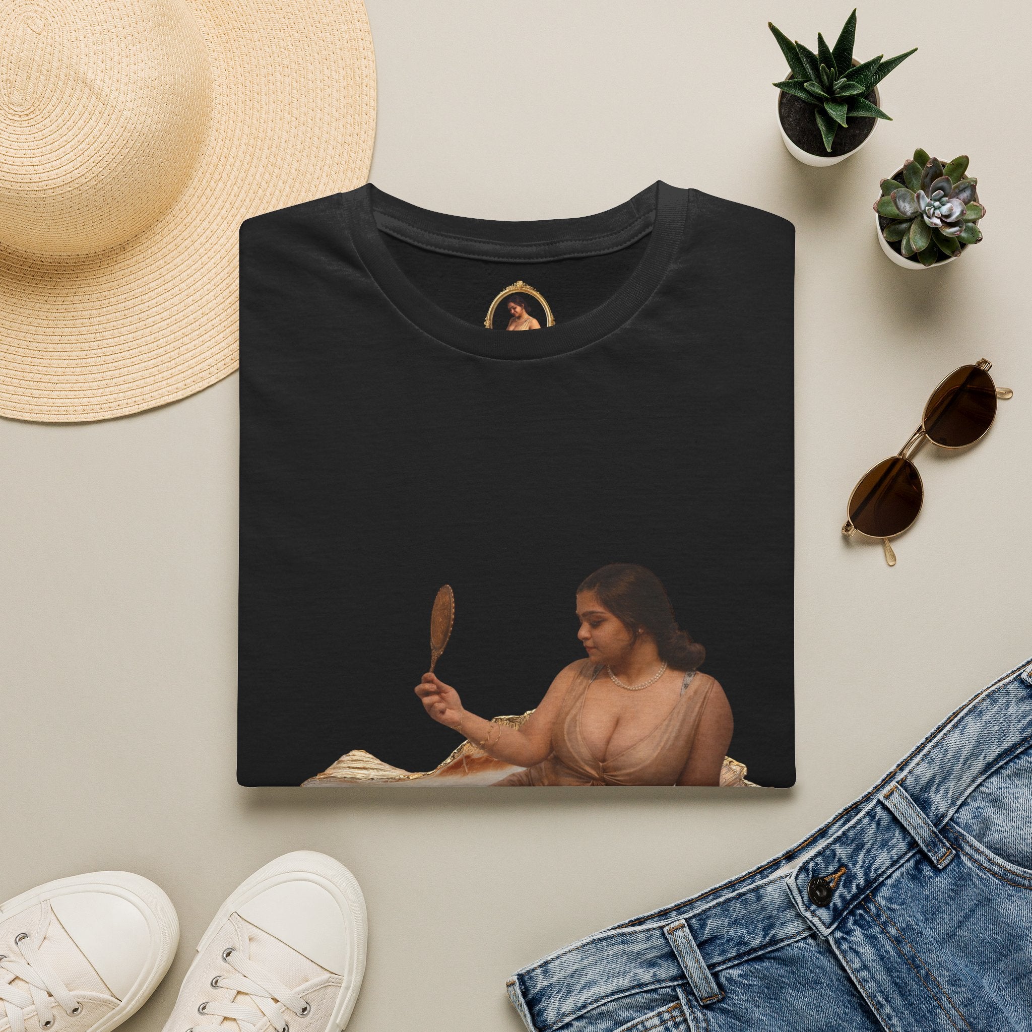 T-Shirt — Vintage Reclining Woman with Hand Mirror Art Tee