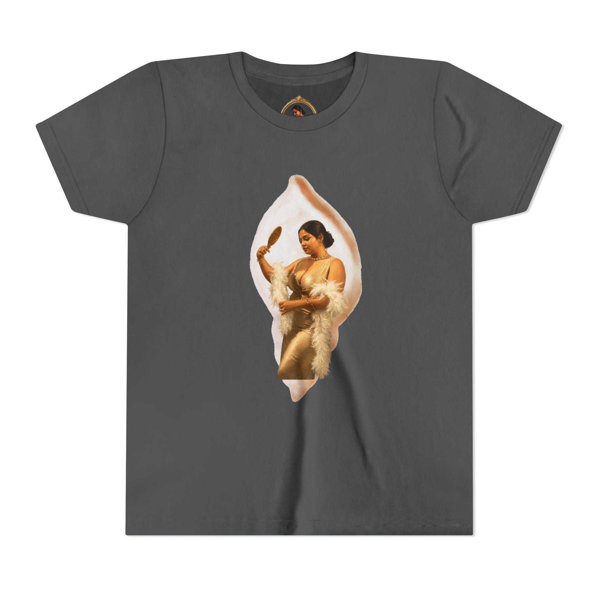 Youth Tee — Vintage Lady Mirror Graphic with “We Will Be Home” Back Text