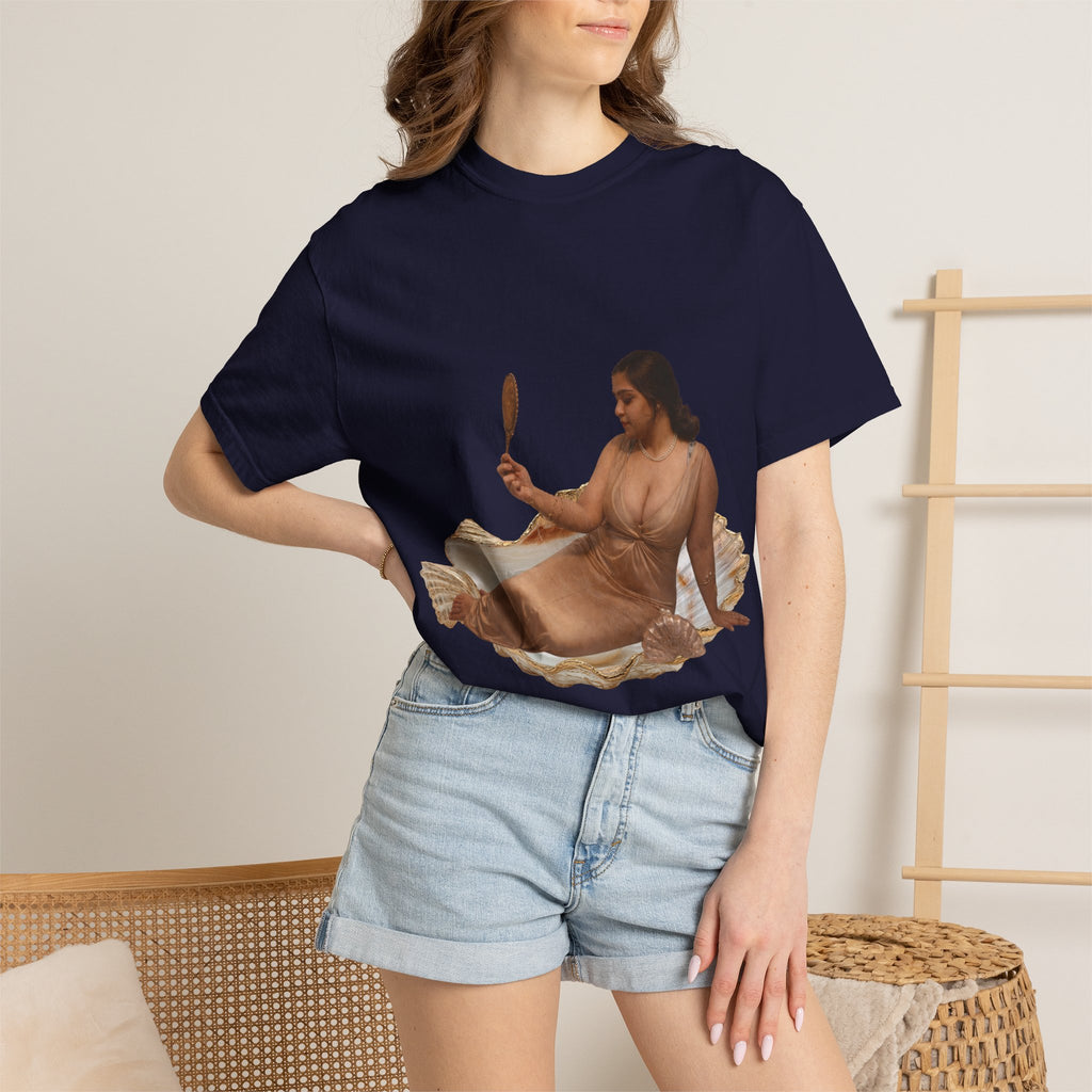 Venus Mirror T-Shirt — Nude Goddess Art Tee with 'Love, [Signature]' Back Print
