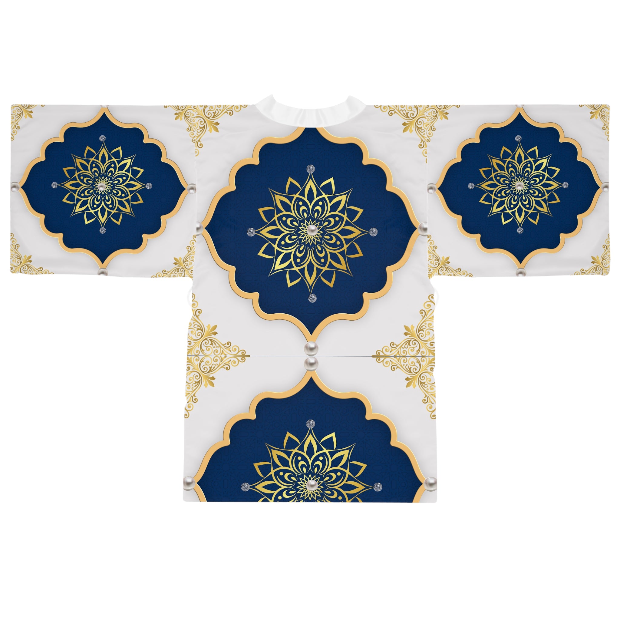 Navy & Gold Mandala Kimono Robe — Luxe Long-Sleeve Lounge Wrap