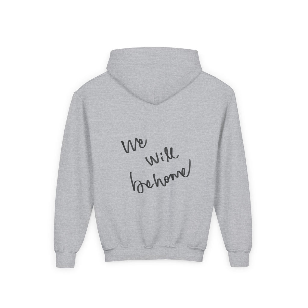 Youth Hoodie — Vintage Dancer Floral Graphic with “We Will Be Home” Back Script