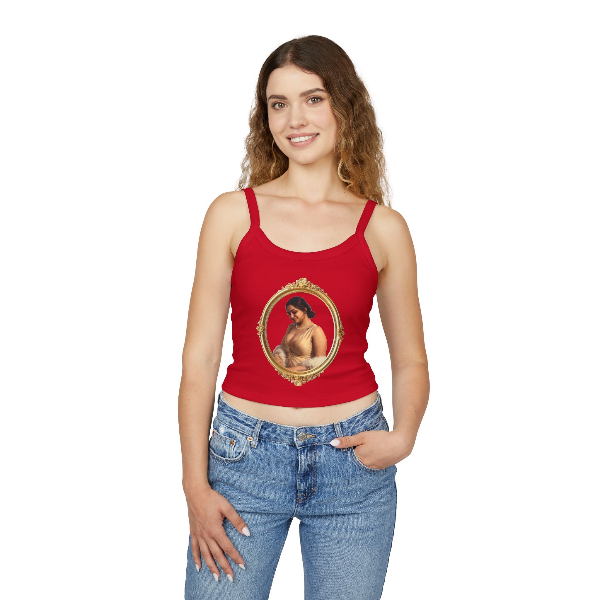 Spaghetti Tank Top — Vintage Portrait Frame with “Love, Always” Handwritten Script