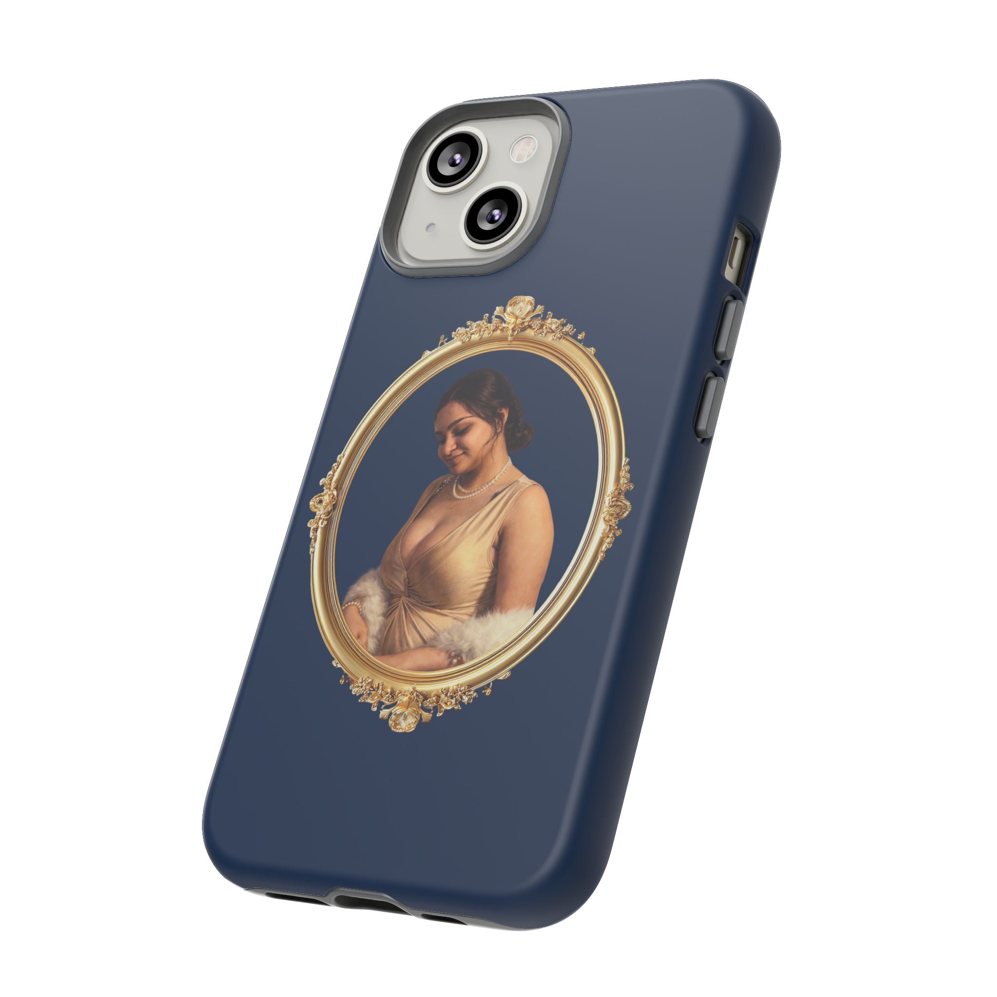 Vintage Portrait Phone Case — Elegant Gold Frame on Navy