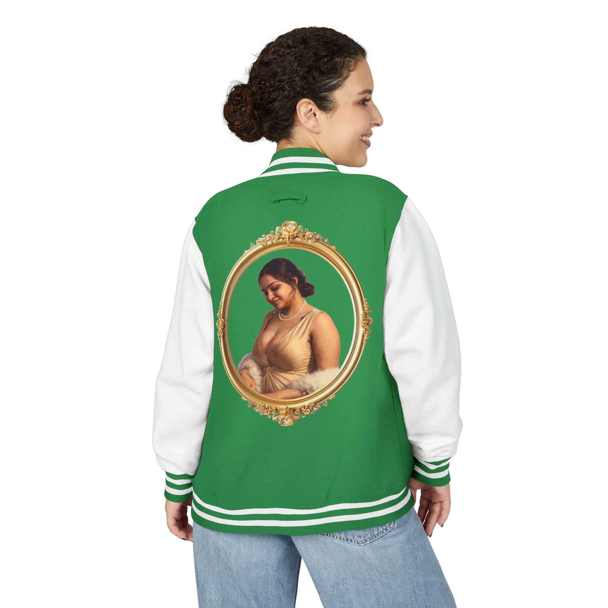 Vintage Portrait Letterman Jacket — Framed Classical Art Varsity Jacket