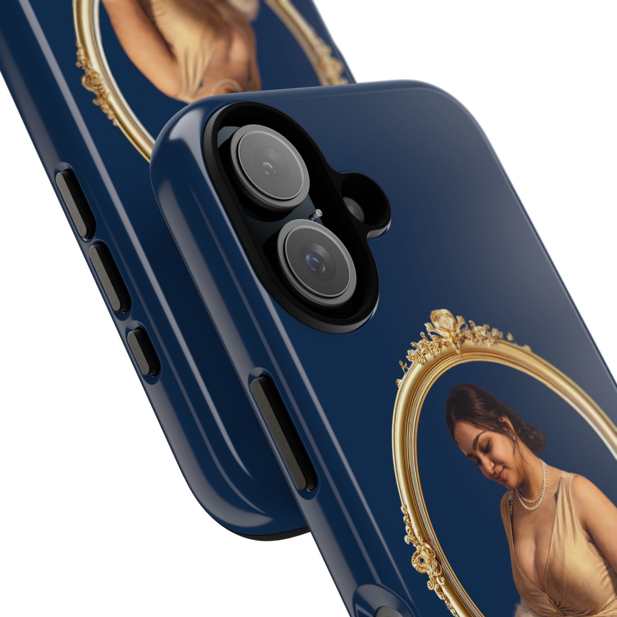 Vintage Portrait Phone Case — Elegant Gold Frame on Navy