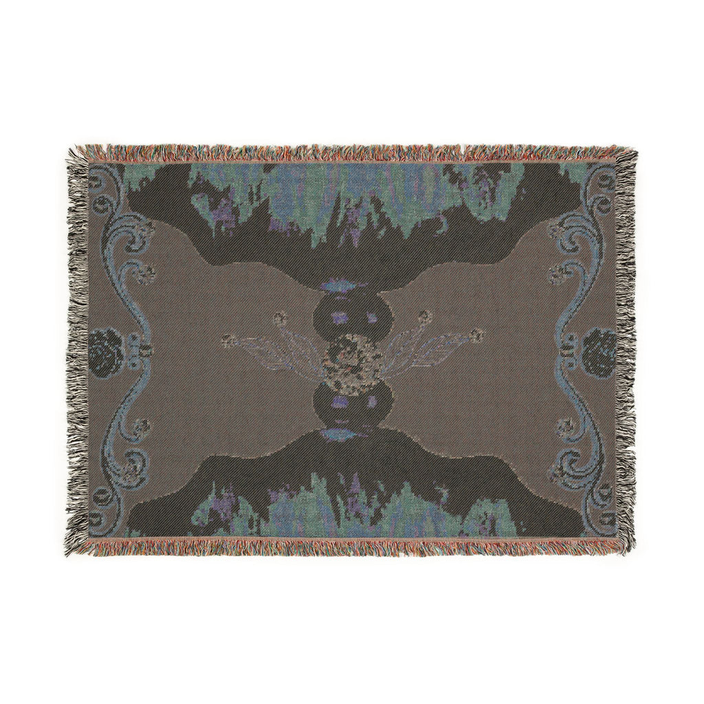 Ornate Woven Throw Blanket — Baroque Navy Floral Medallion