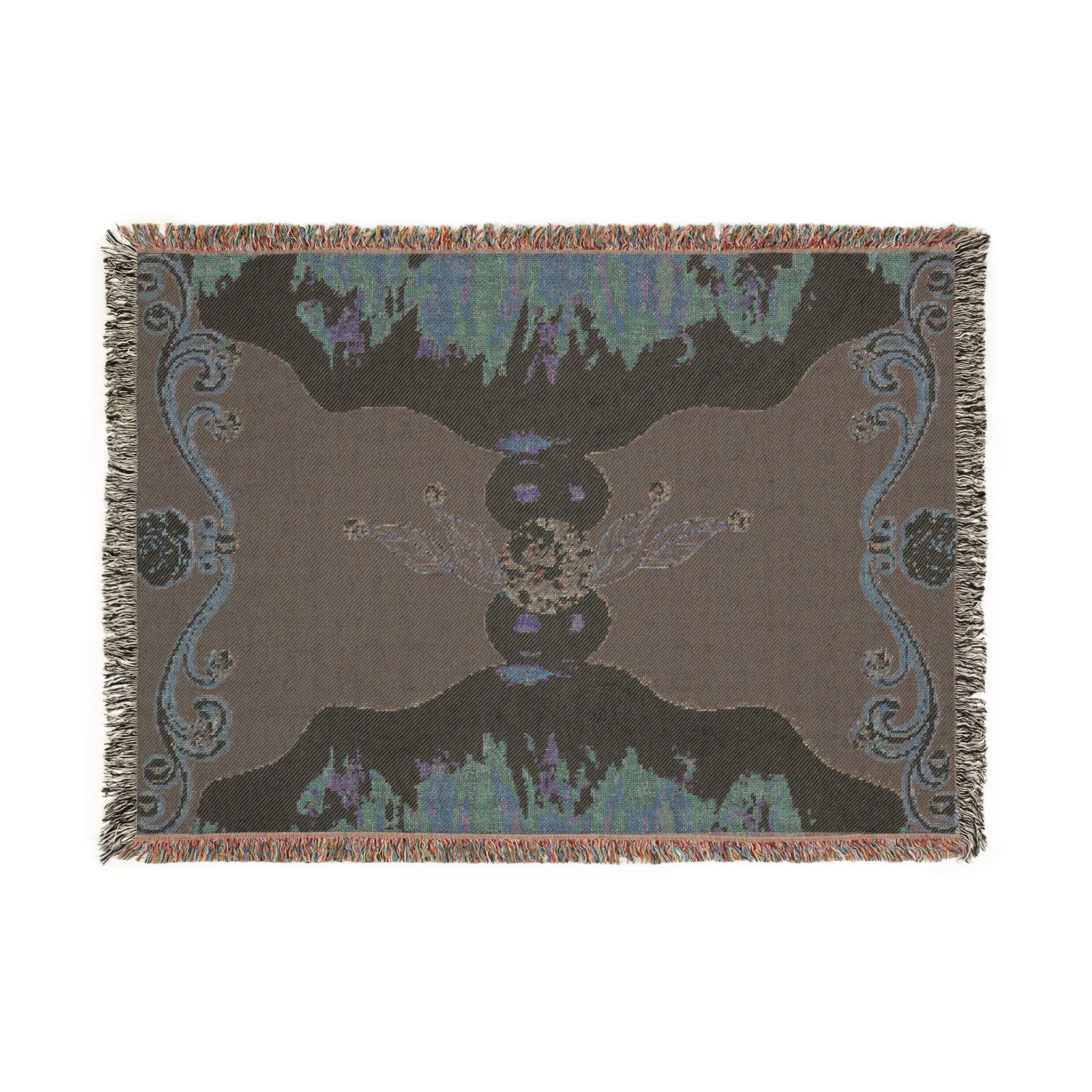 Ornate Woven Throw Blanket — Baroque Navy Floral Medallion