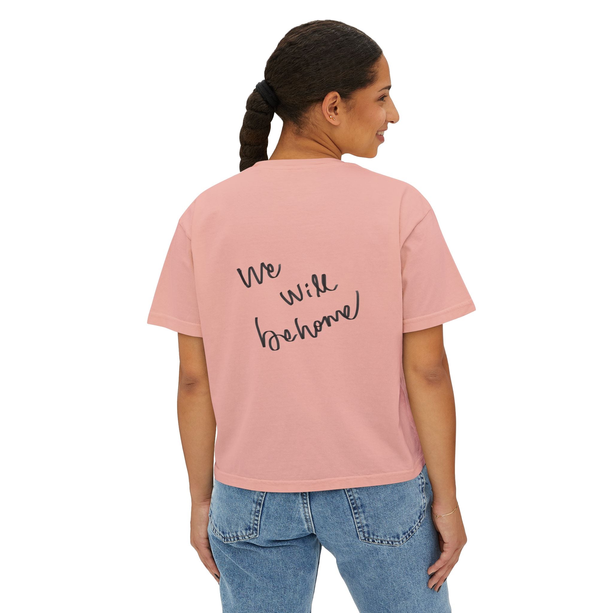 Boxy Tee — 'We Will Be Home' Vintage Angel Art Cropped T‑Shirt