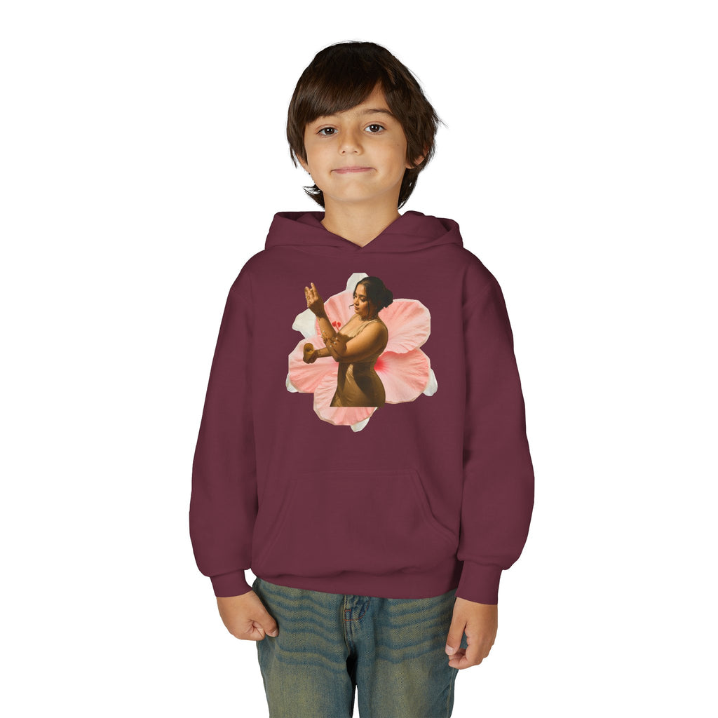 Youth Hoodie — Vintage Dancer Floral Graphic with “We Will Be Home” Back Script