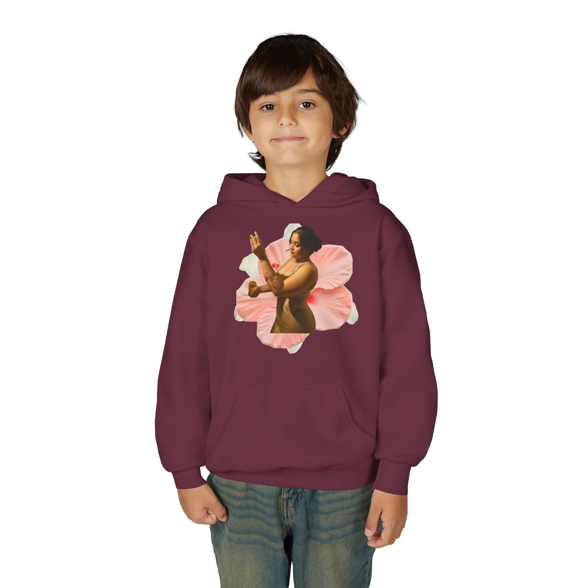 Youth Hoodie — Vintage Dancer Floral Graphic with “We Will Be Home” Back Script