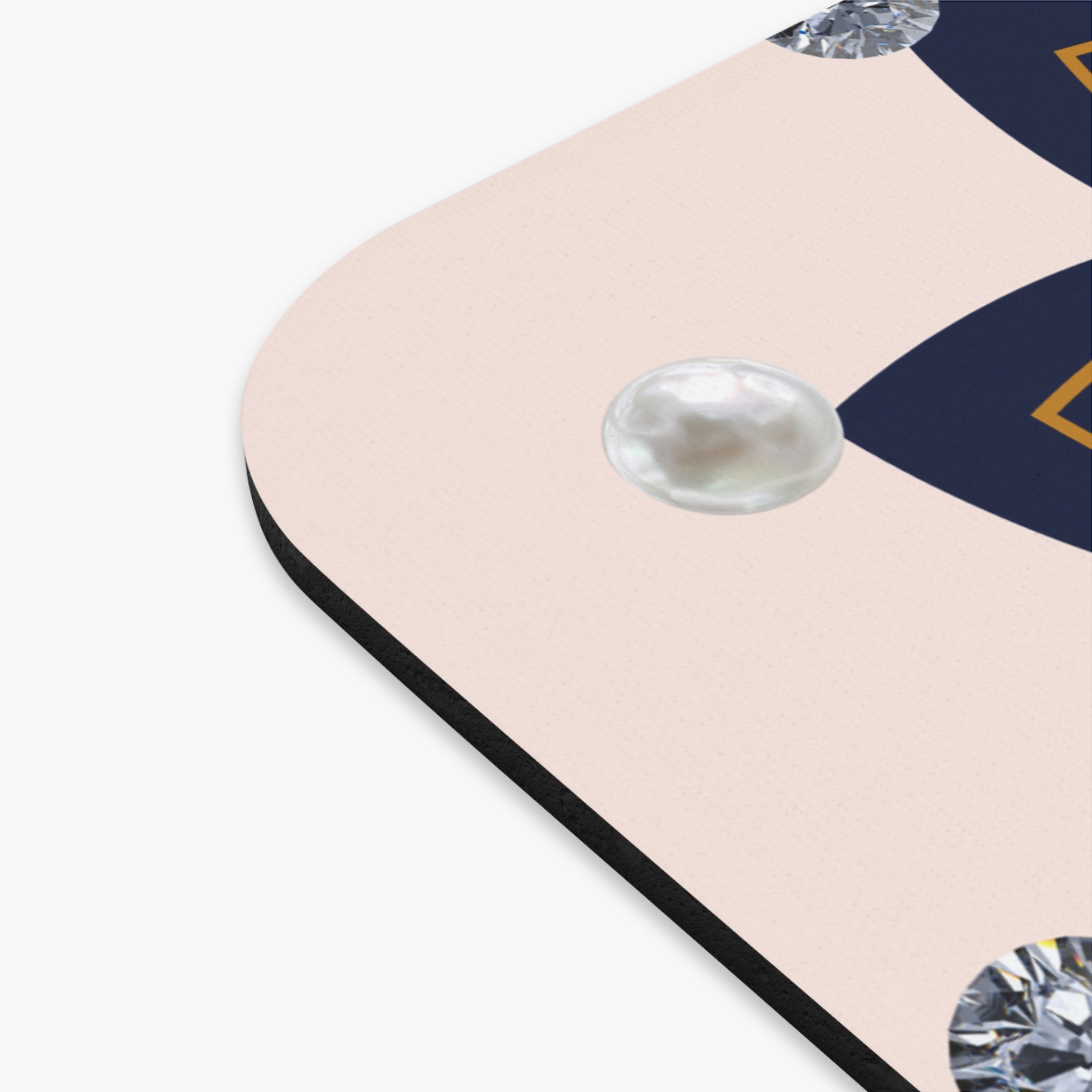 Floral Mandala Mouse Pad — Navy & Gold Pearl Accent Desk Mat