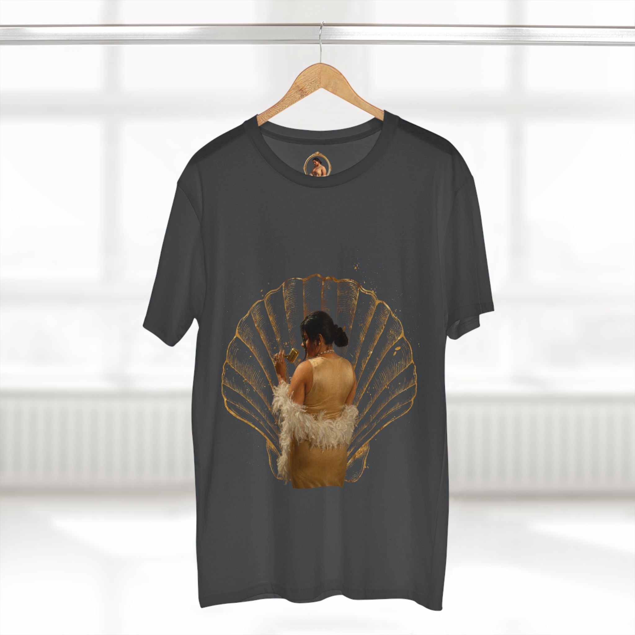 Vintage Vanity Tee — Antique Mirror & Shell Art Graphic T-Shirt