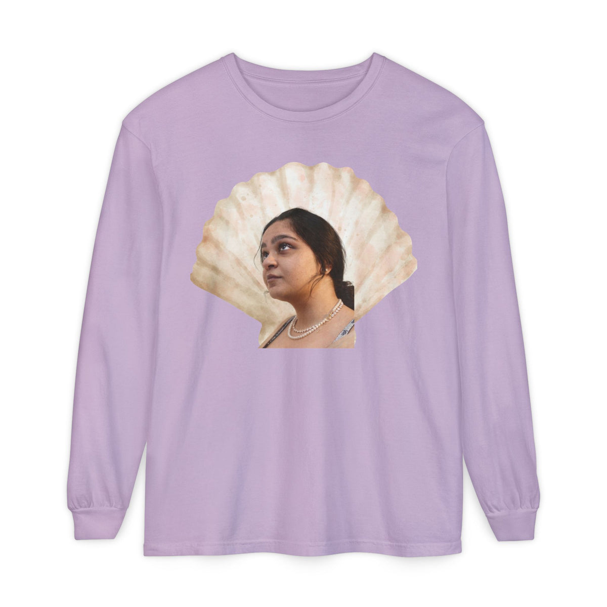 Drashti Shell Portrait Long Sleeve Tee — “We Will Be Home” Back Script
