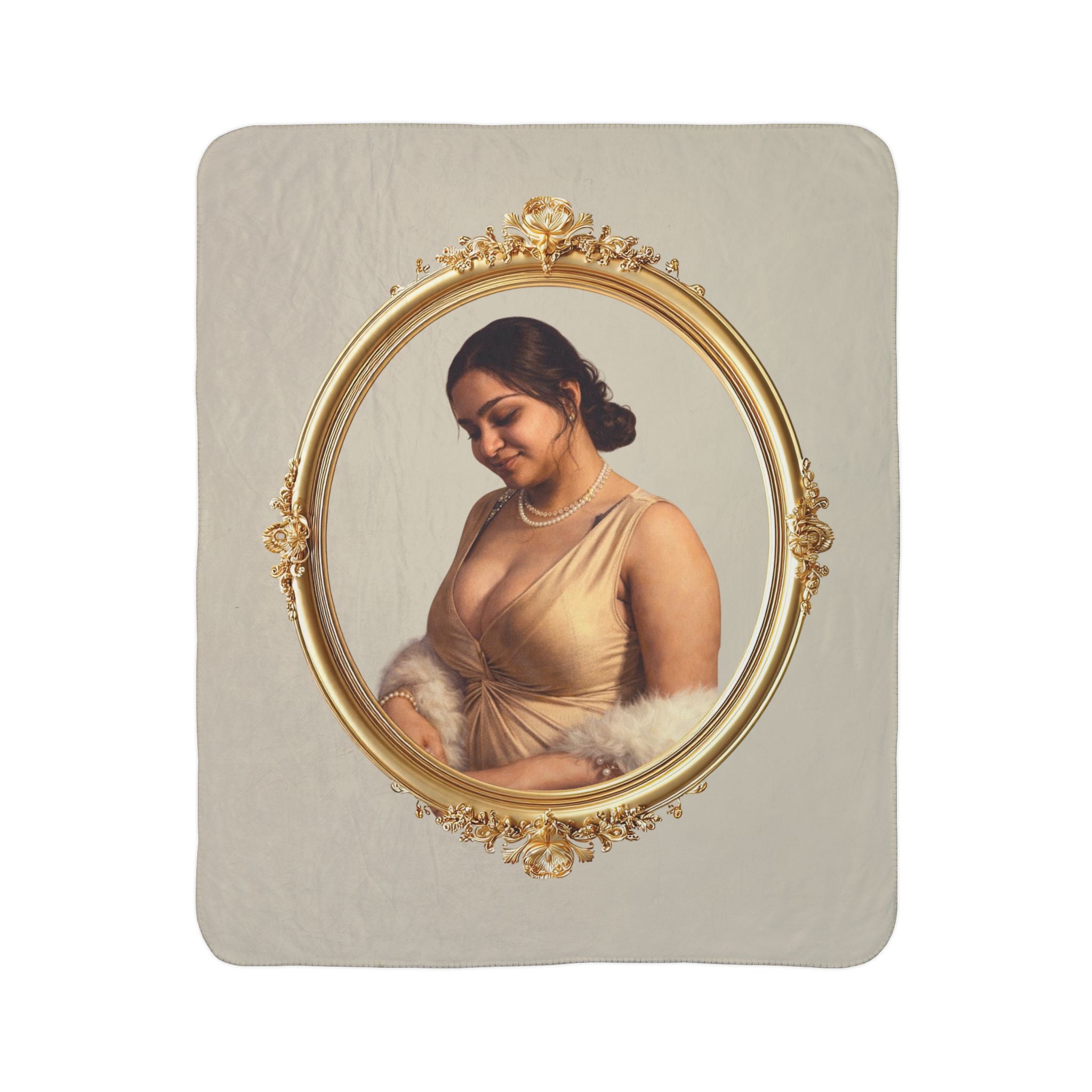 Vintage Ornate Mirror Fleece Blanket — Glam Portrait Sherpa Throw