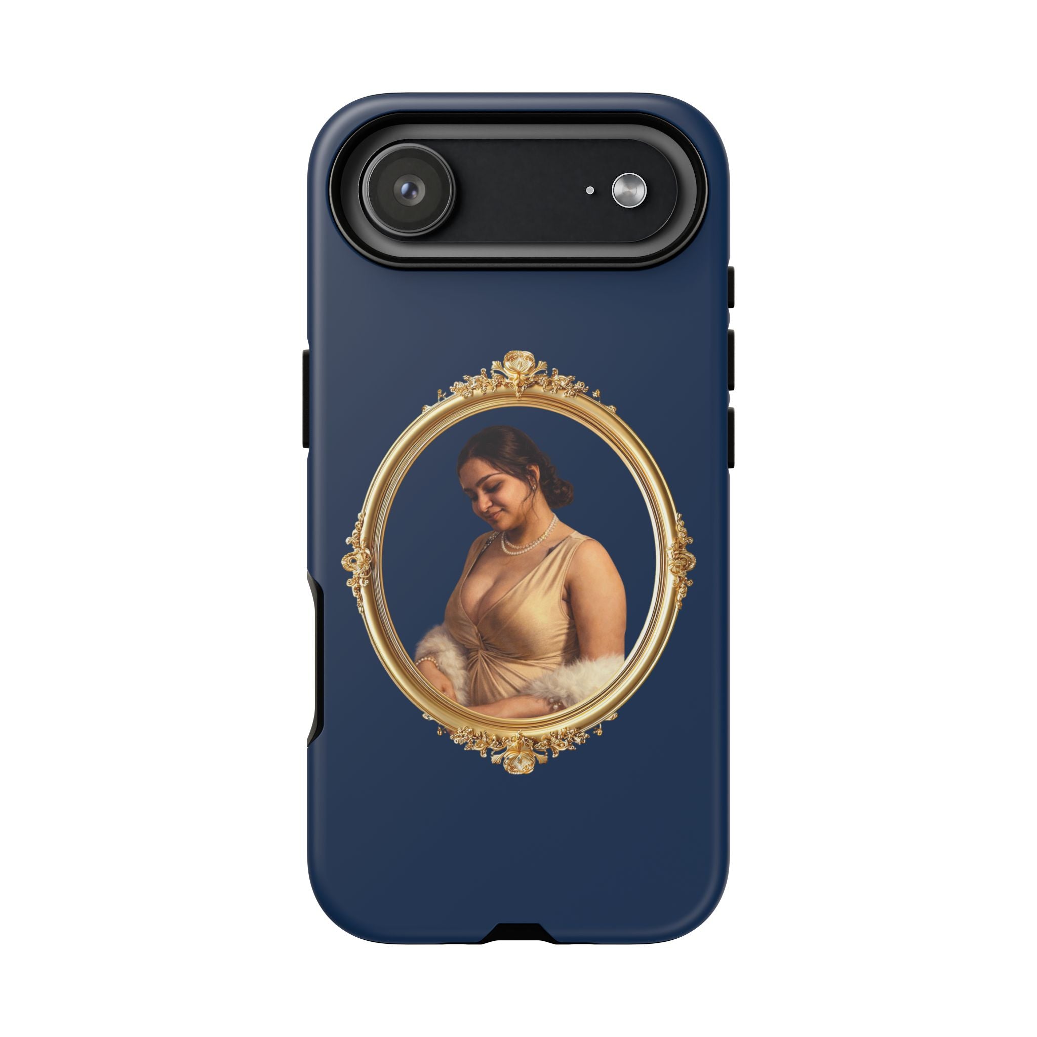 Vintage Portrait Phone Case — Elegant Gold Frame on Navy