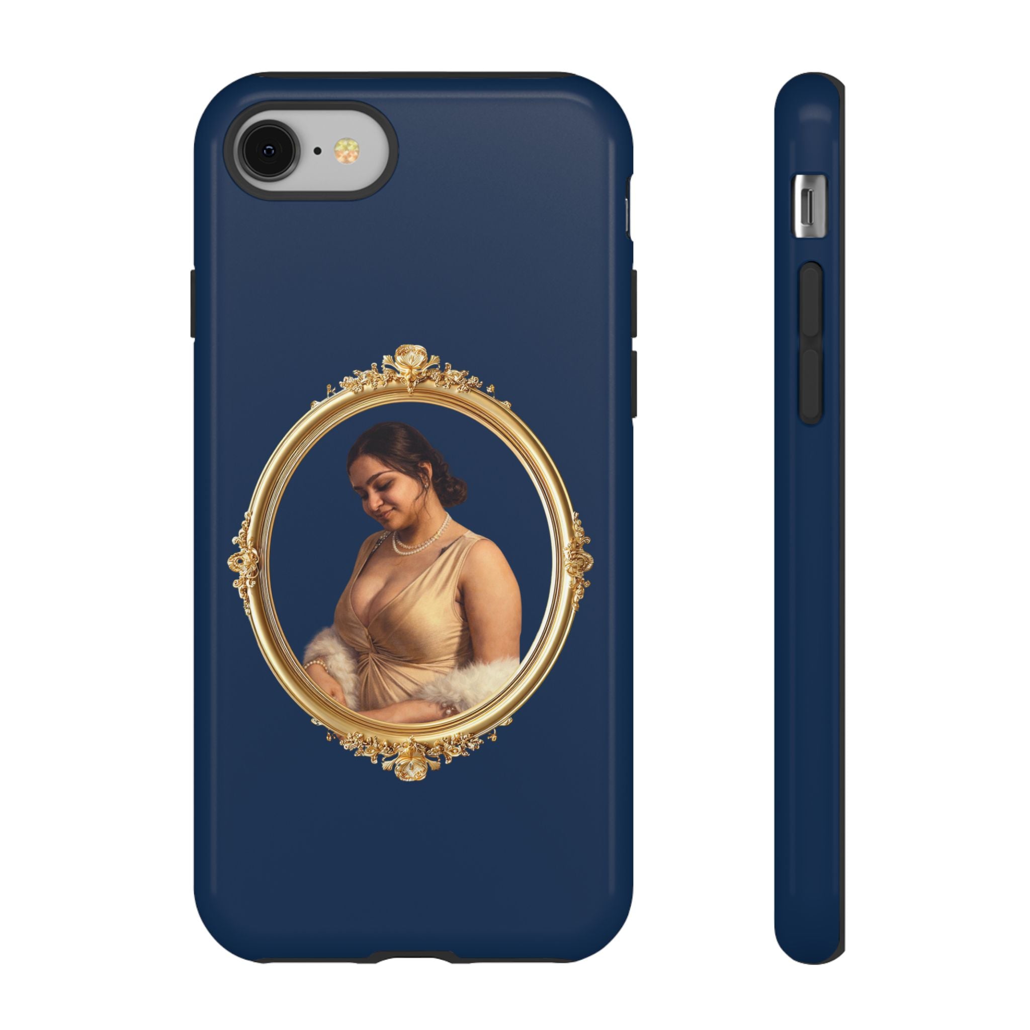 Vintage Portrait Phone Case — Elegant Gold Frame on Navy