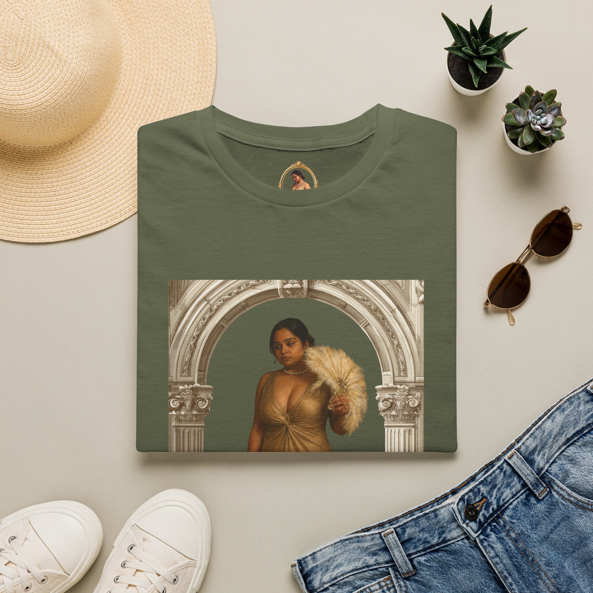 Vintage Arch Portrait T-Shirt — Elegant Woman Art Print