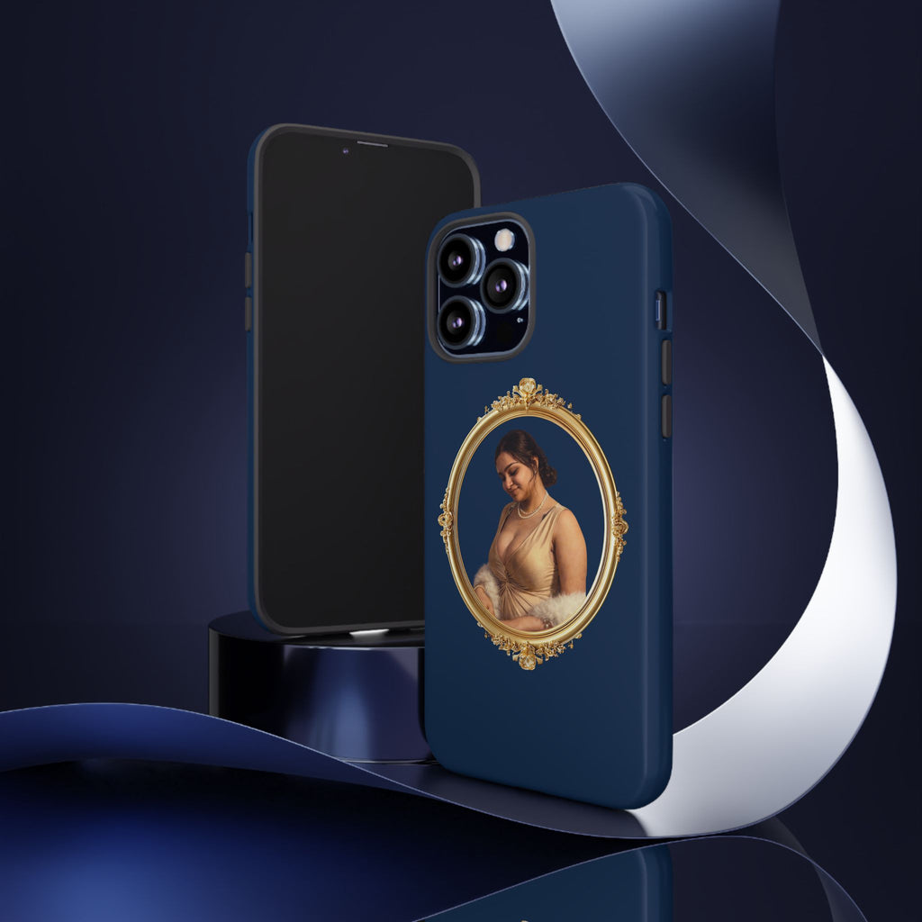Vintage Portrait Phone Case — Elegant Gold Frame on Navy