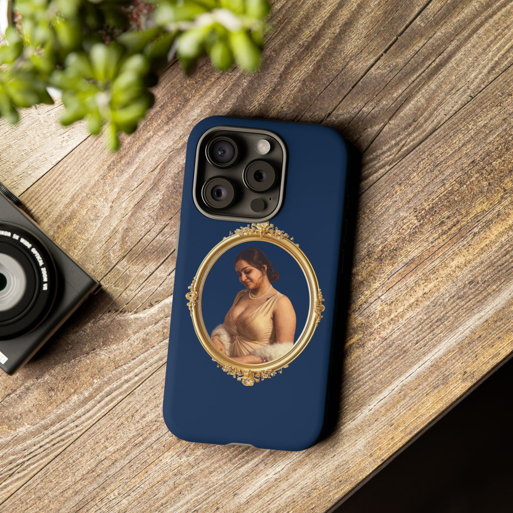 Vintage Portrait Phone Case — Elegant Gold Frame on Navy