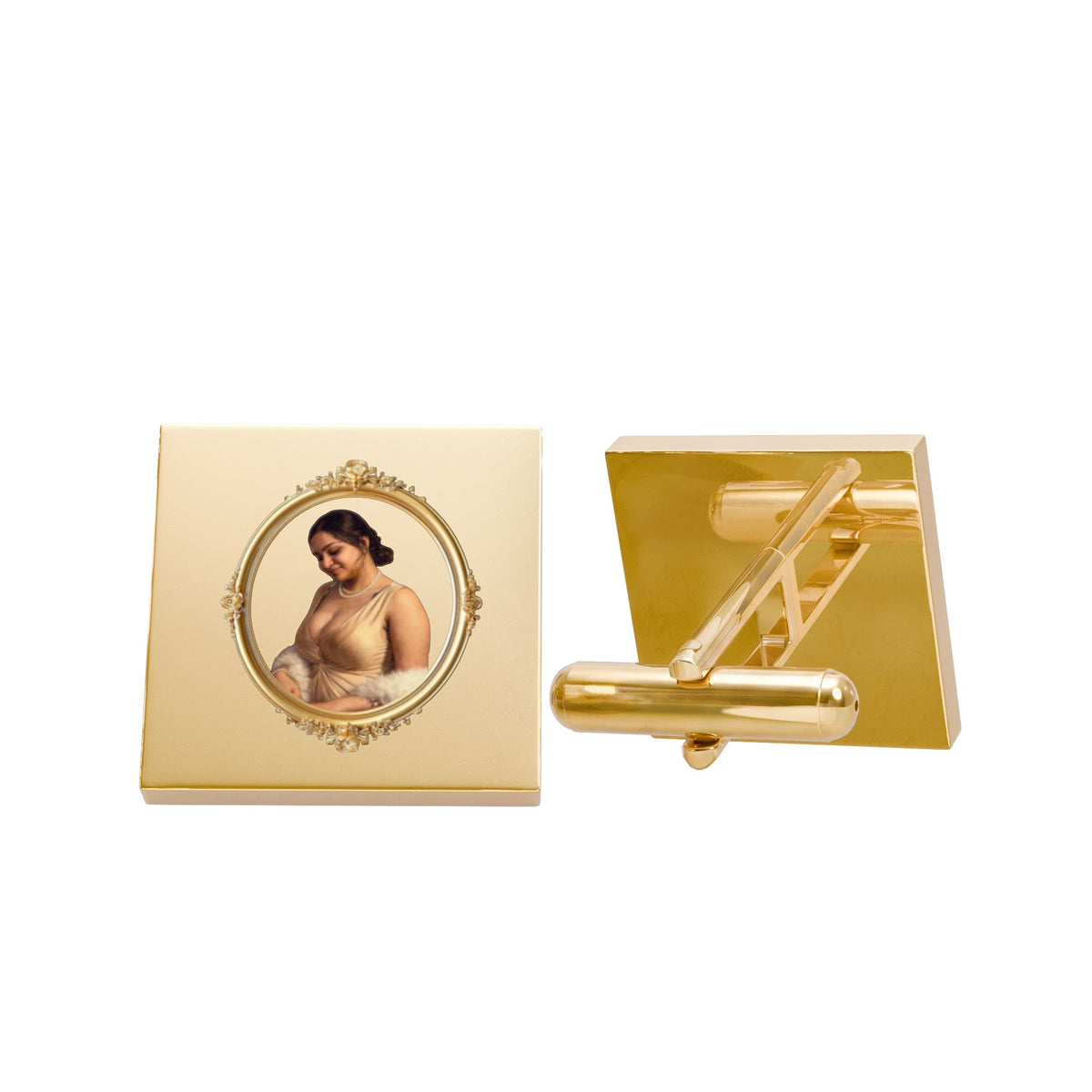 Drashti Gold Frame Portrait Cufflinks — Vintage Art Wedding Gift
