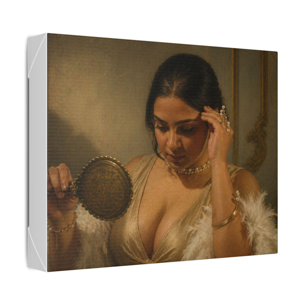 Vintage Boudoir Canvas Print — Woman with Mirror Classic Stretched Canvas