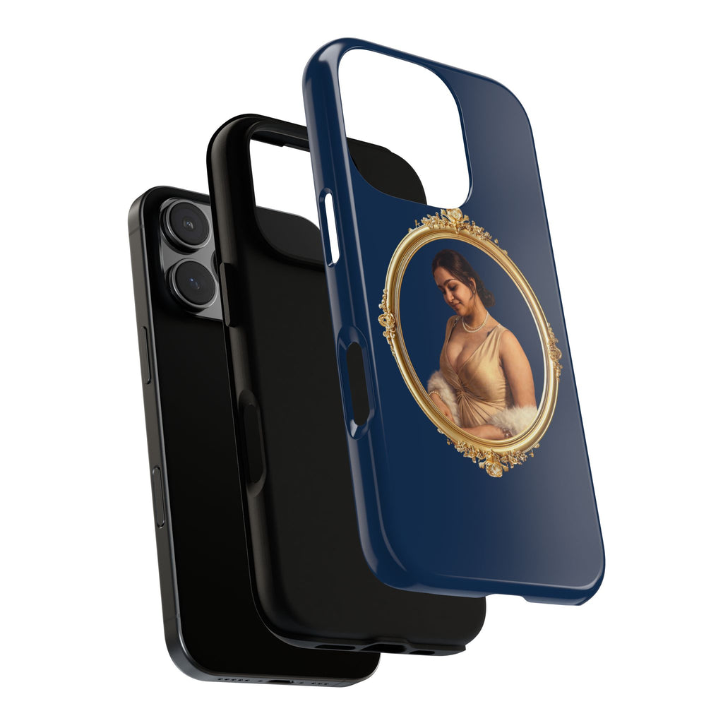 Vintage Portrait Phone Case — Elegant Gold Frame on Navy