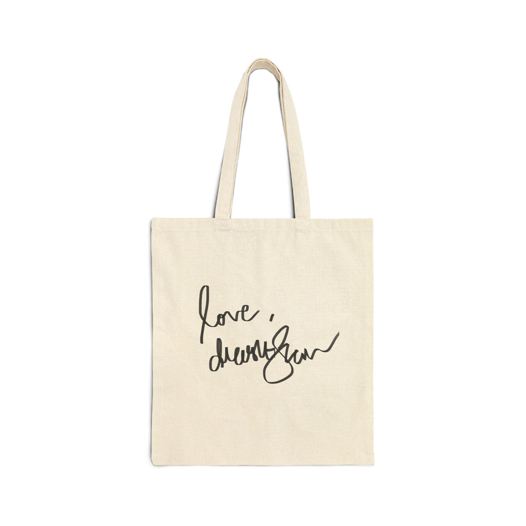Art Frame Tote Bag — Vintage Portrait Canvas Tote with “Love, Dua Lipa” Script