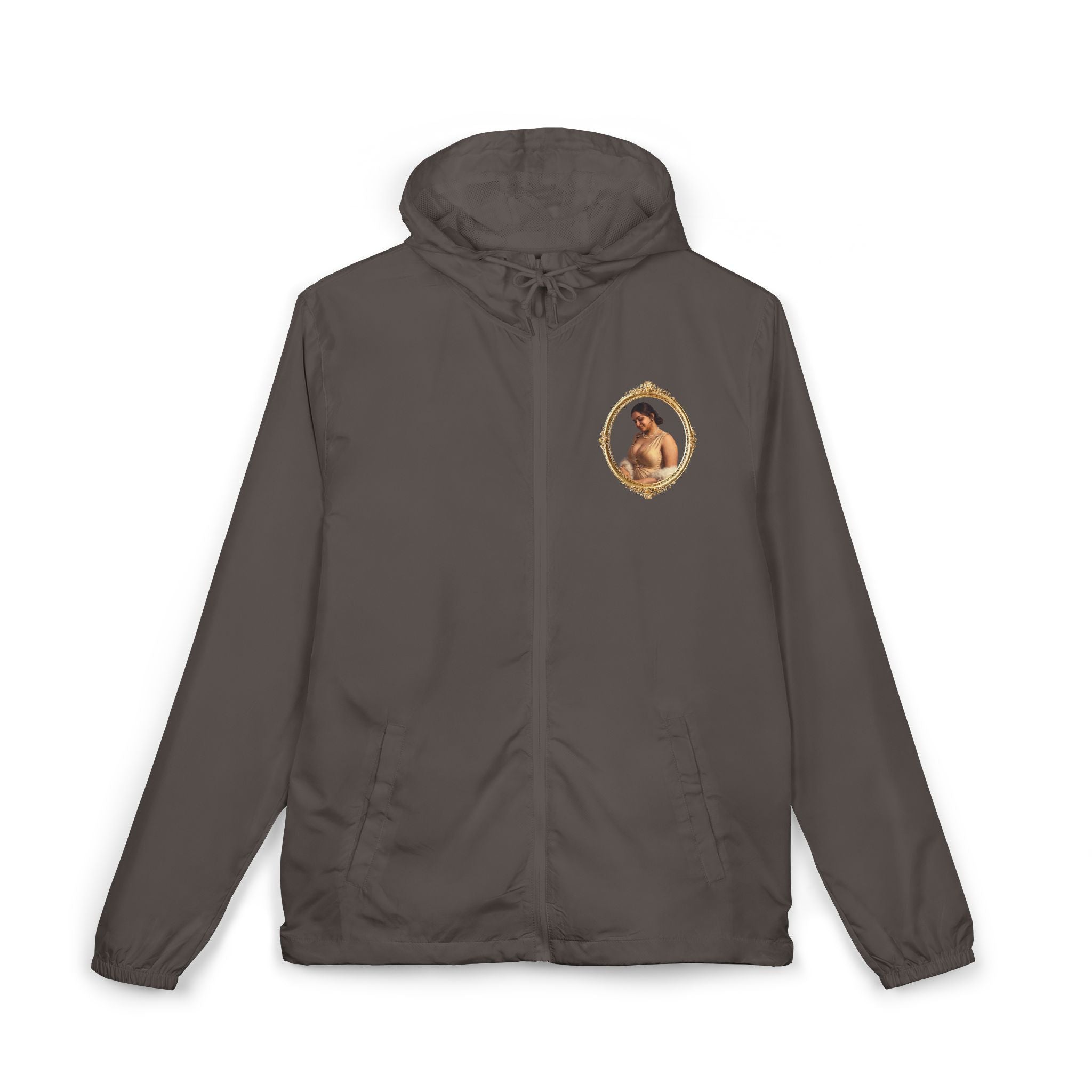 Portrait Frame Windbreaker Jacket — Vintage Painted Woman Print