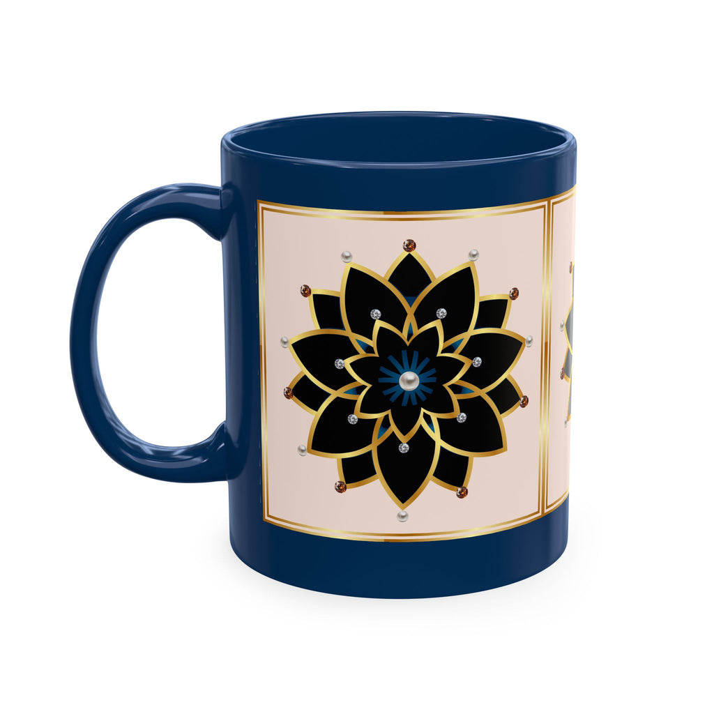 Ceramic Mug — Elegant Black & Gold Floral Mandala Design