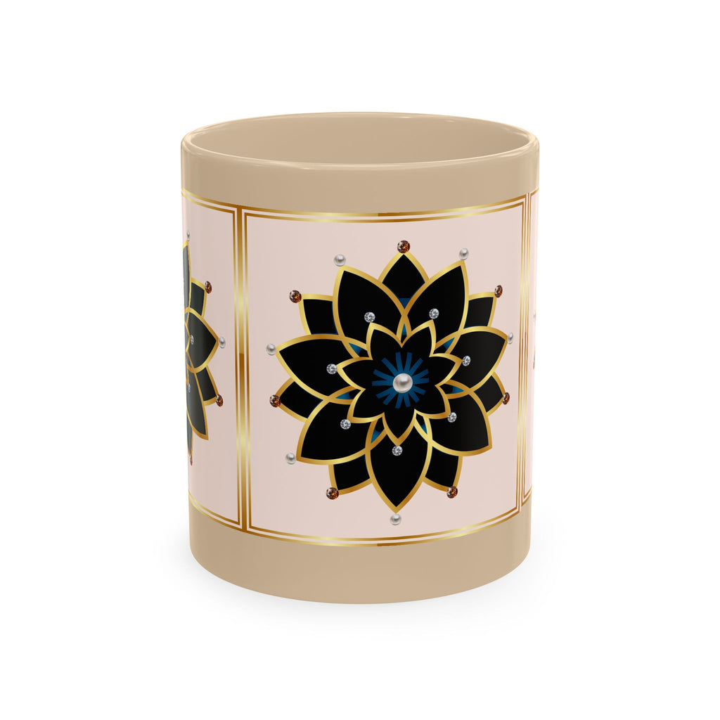 Ceramic Mug — Elegant Black & Gold Floral Mandala Design