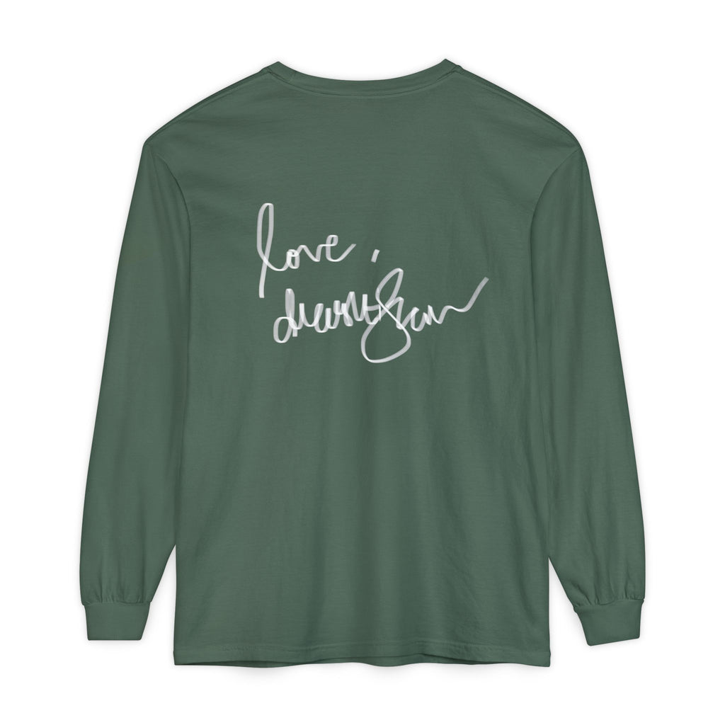Shell Portrait Long Sleeve Tee — “We Will Be Home” Back Script