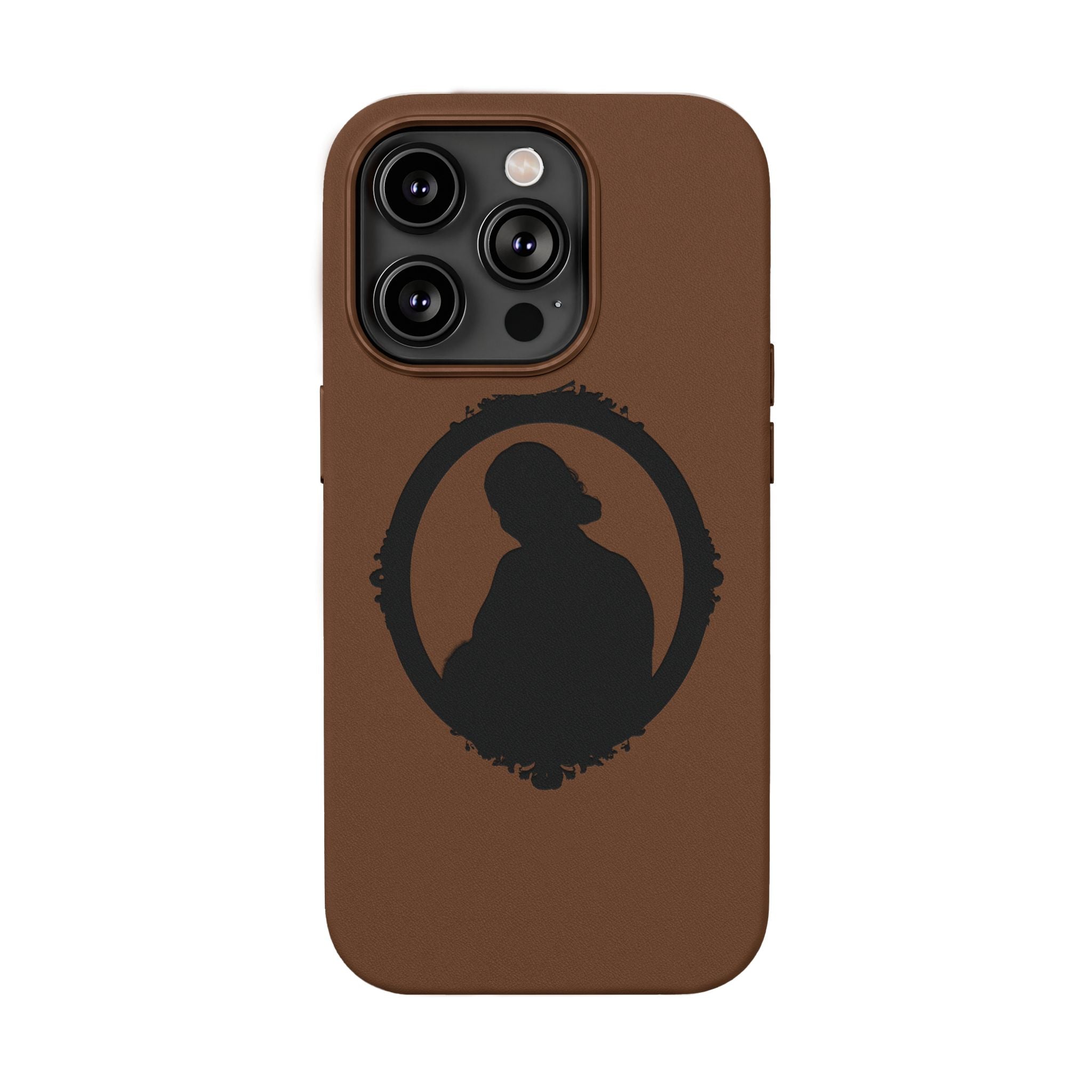 Engraved PU Leather Phone Case — Silhouette Outline Design
