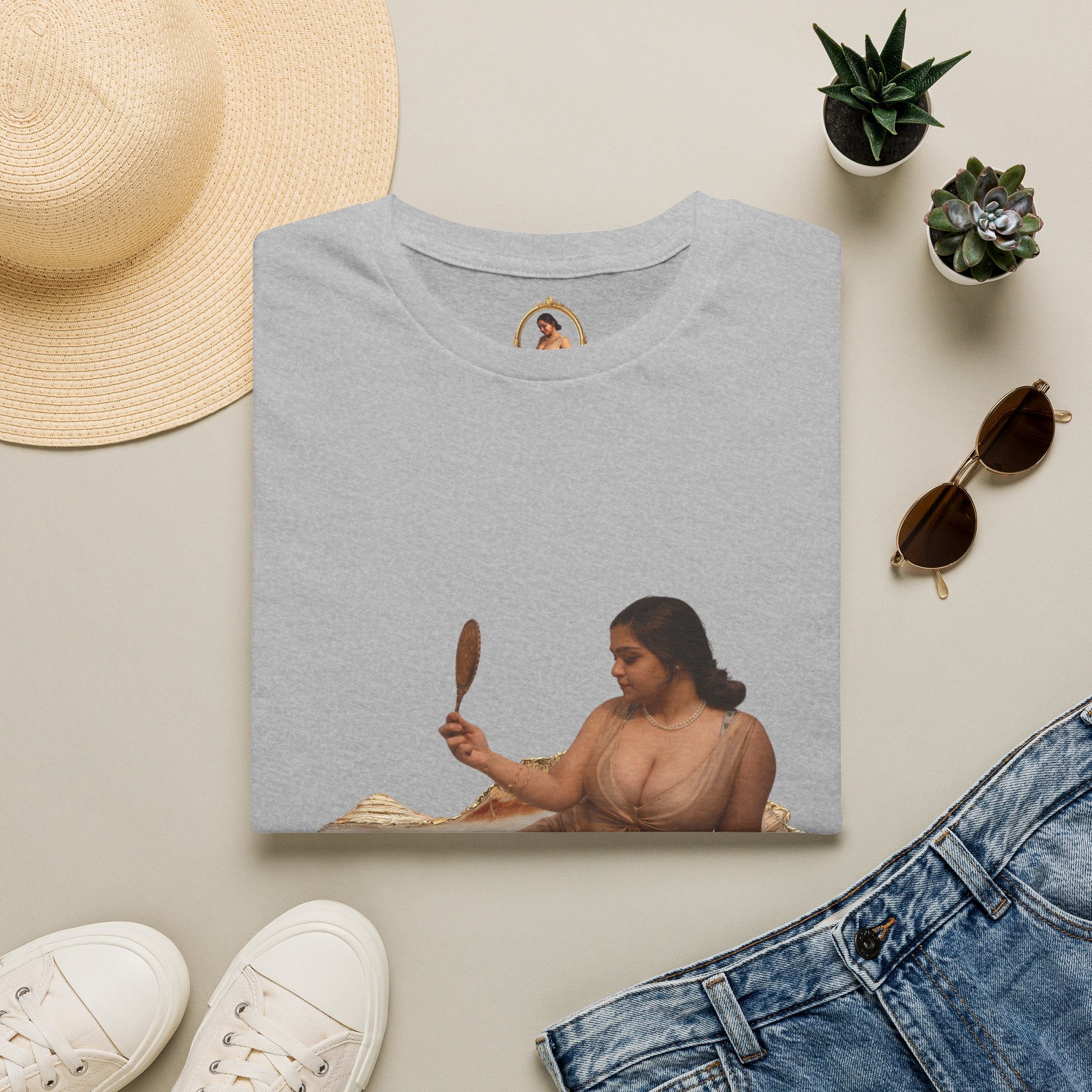 T-Shirt — Vintage Reclining Woman with Hand Mirror Art Tee