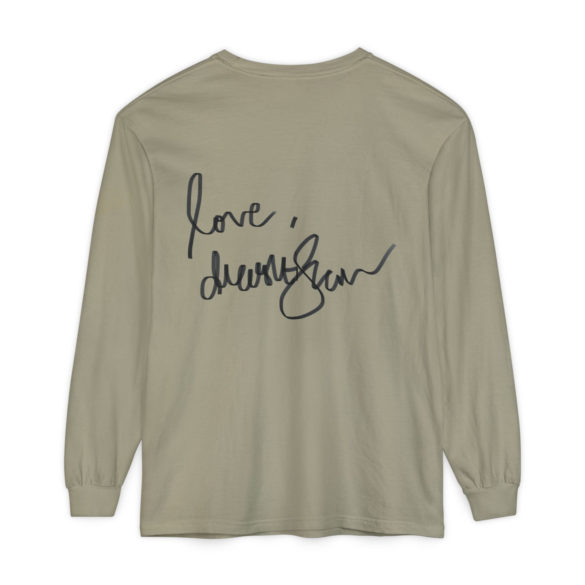 Shell Portrait Long Sleeve Tee — “We Will Be Home” Back Script