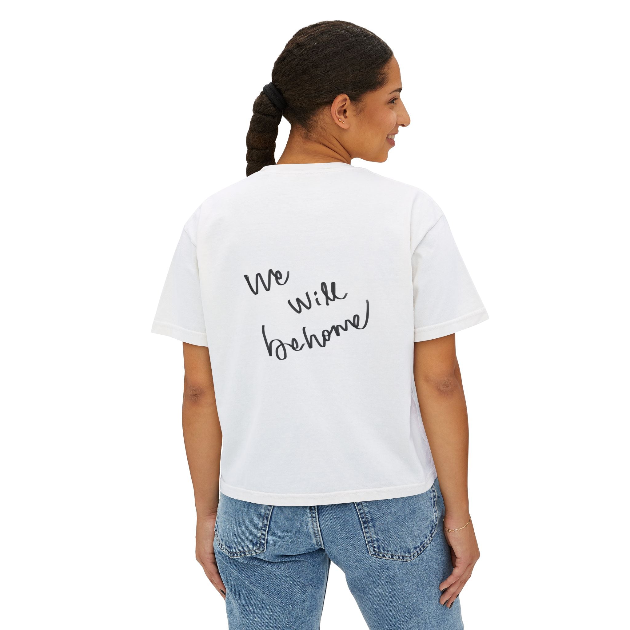 Boxy Tee — 'We Will Be Home' Vintage Angel Art Cropped T‑Shirt