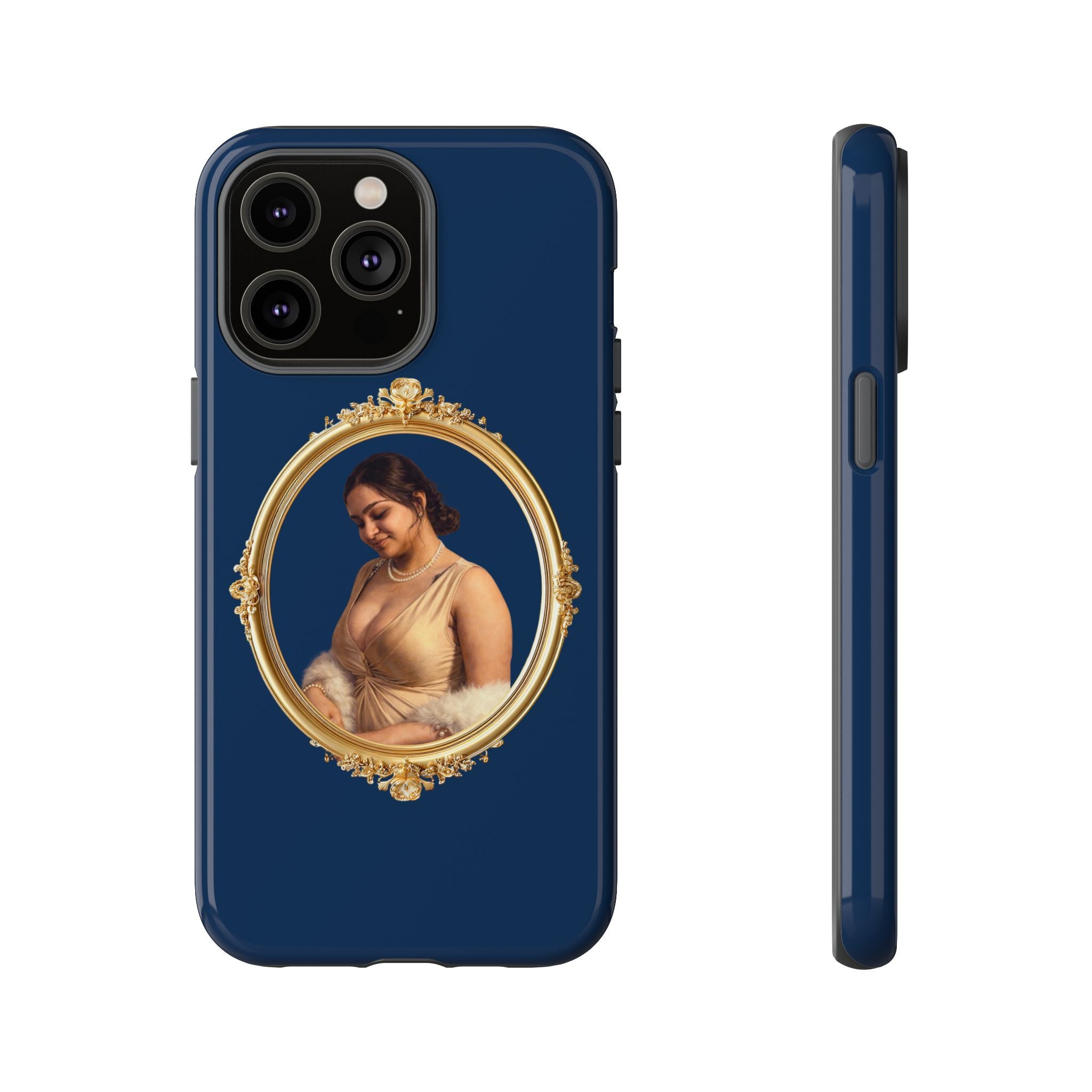 Vintage Portrait Phone Case — Elegant Gold Frame on Navy