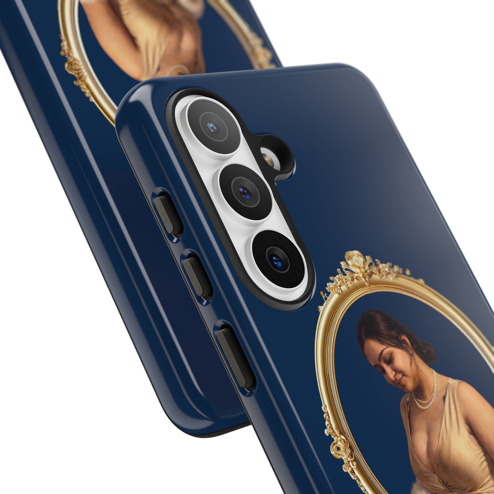 Vintage Portrait Phone Case — Elegant Gold Frame on Navy