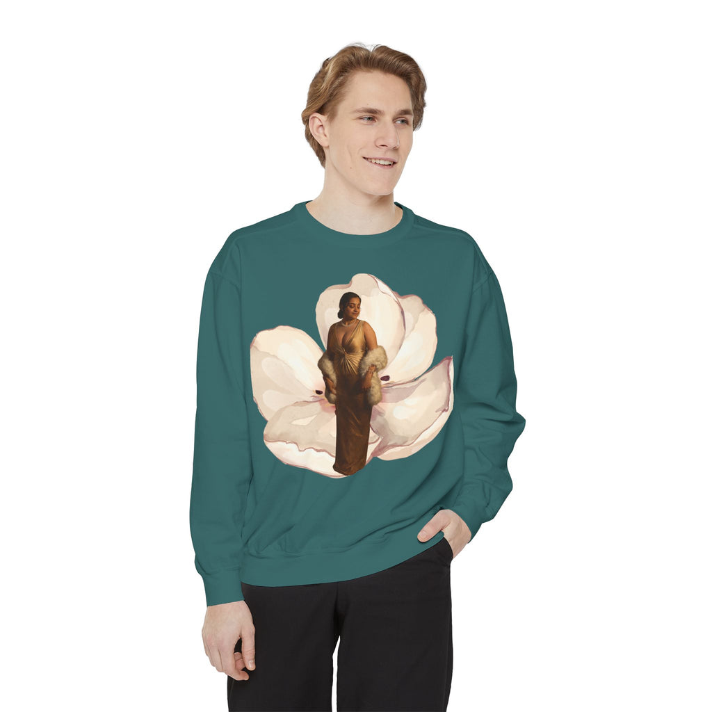 Floral Portrait Sweatshirt — Vintage Gold Frame Art Crewneck
