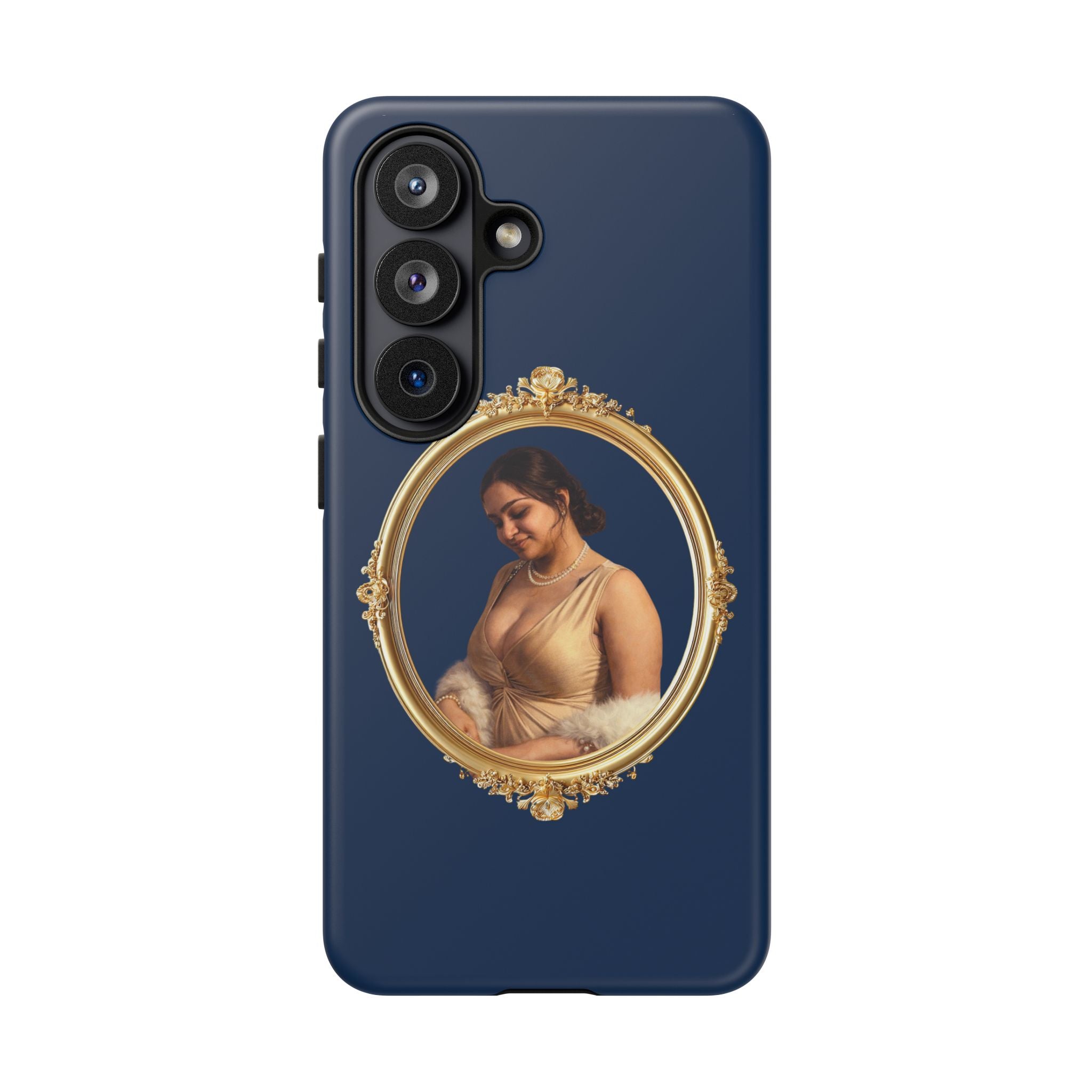 Vintage Portrait Phone Case — Elegant Gold Frame on Navy