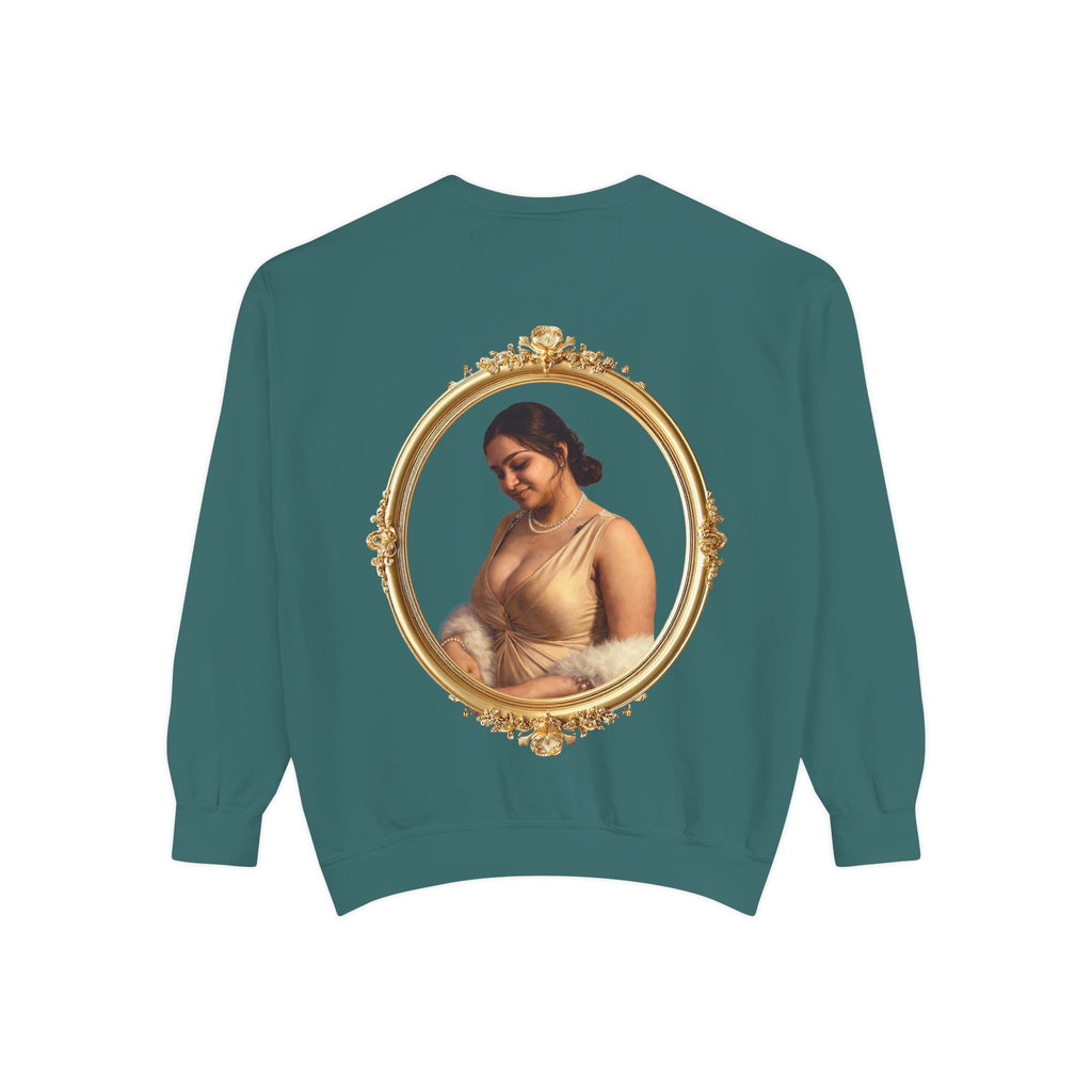 Floral Portrait Sweatshirt — Vintage Gold Frame Art Crewneck