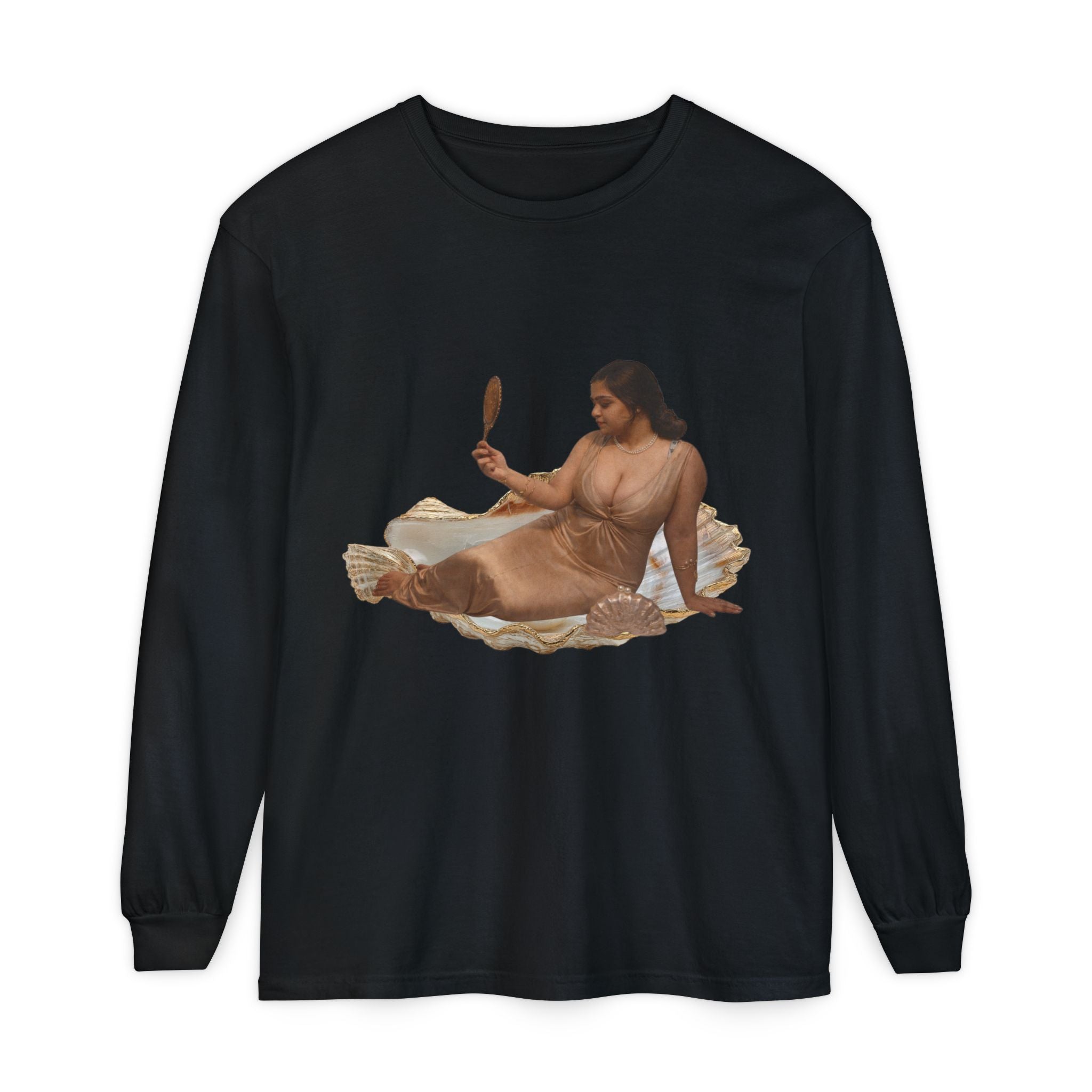 Long Sleeve T-Shirt — “Love, Dua Lipa” Shell Goddess Graphic