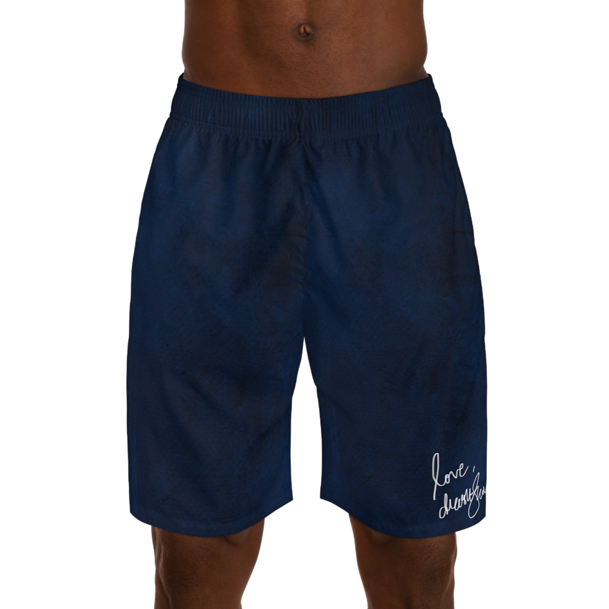 Jogger Shorts — Navy Athletic Casual with "love, always" Script