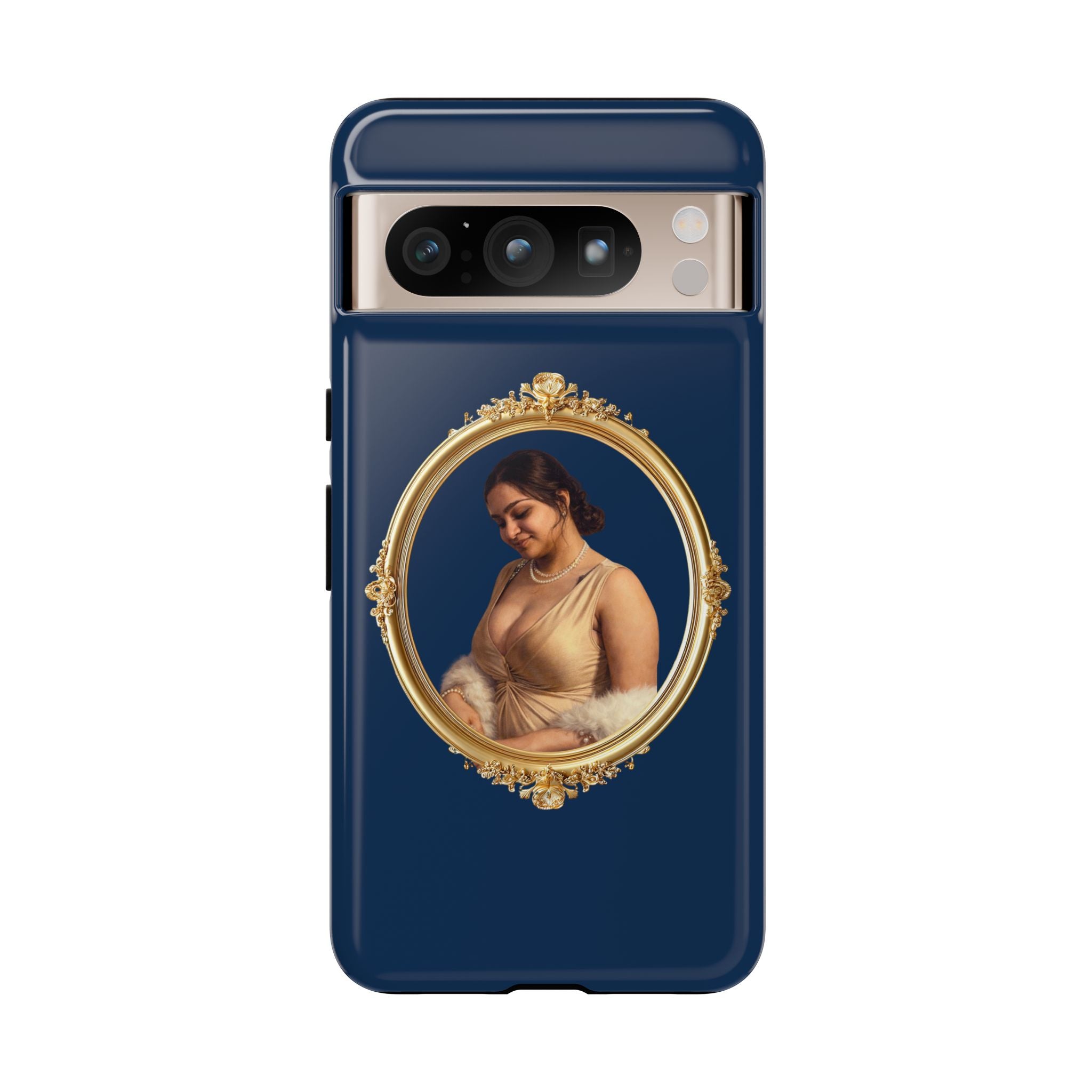Vintage Portrait Phone Case — Elegant Gold Frame on Navy