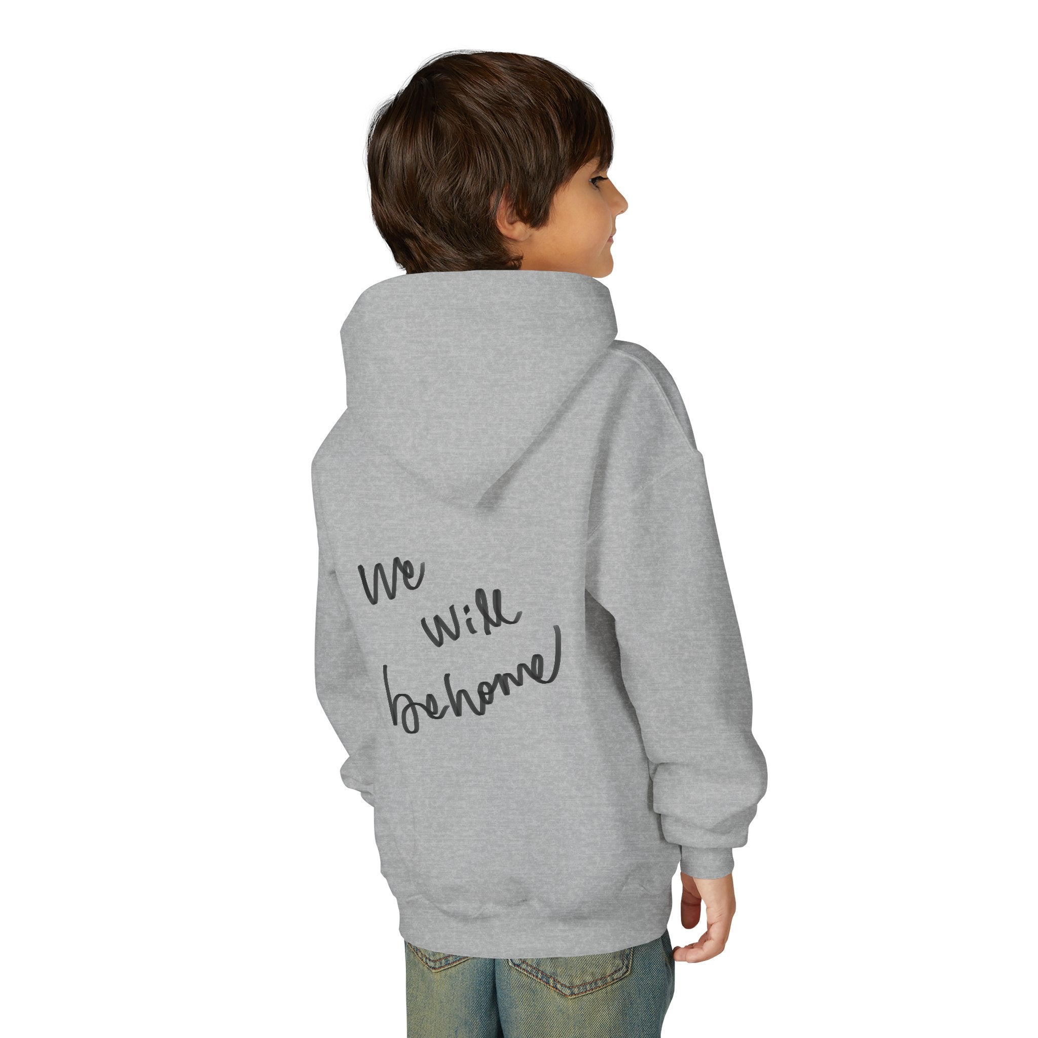 Youth Hoodie — Vintage Dancer Floral Graphic with “We Will Be Home” Back Script