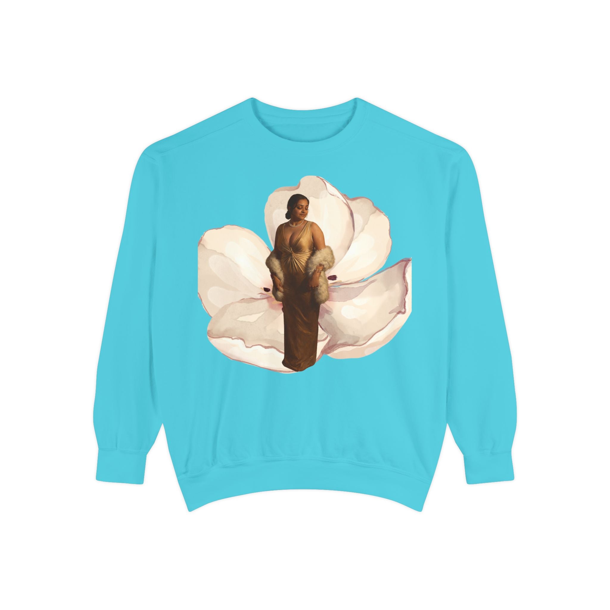 Floral Portrait Sweatshirt — Vintage Gold Frame Art Crewneck