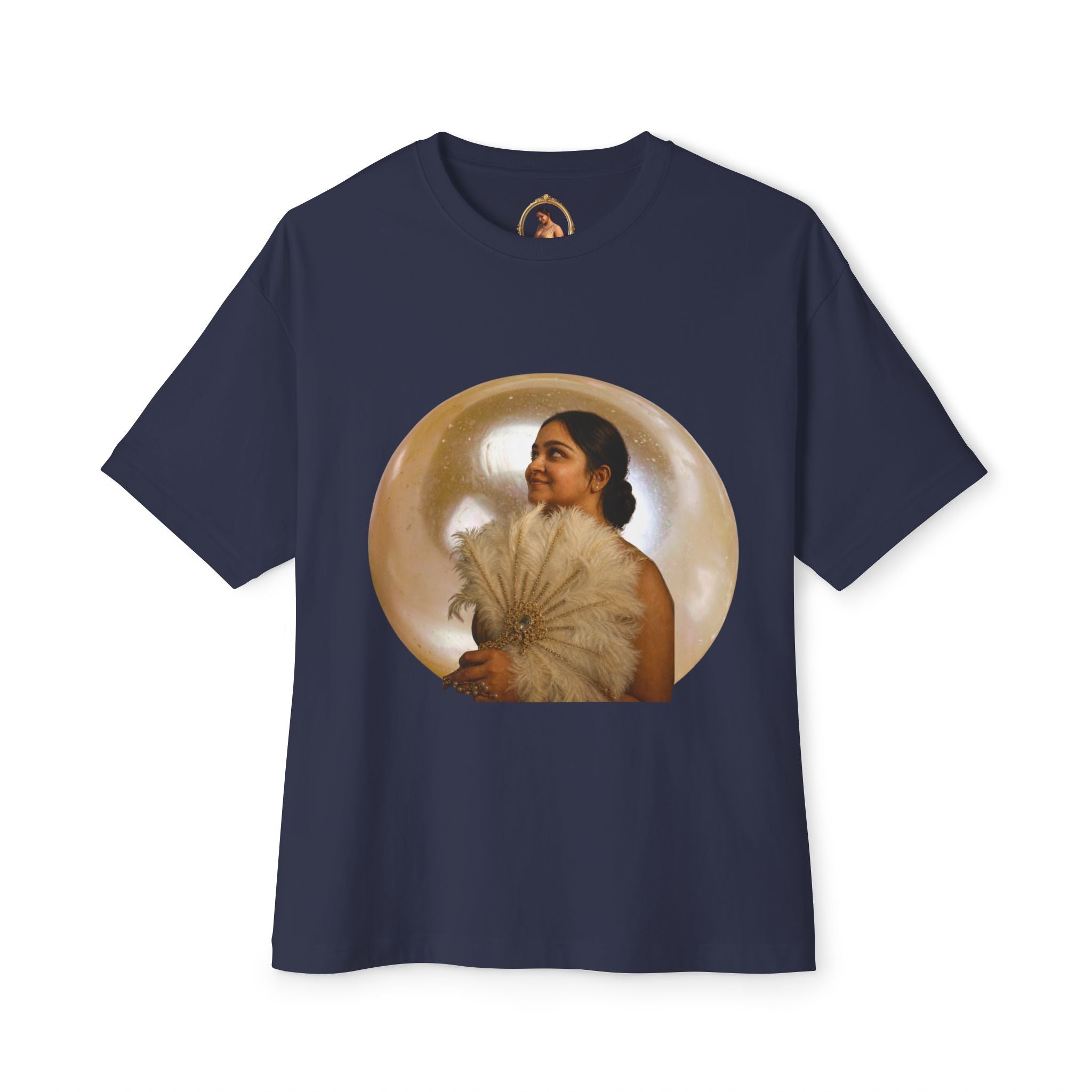 Vintage Portrait Tee — Woman with Fan Graphic Boxy T-Shirt